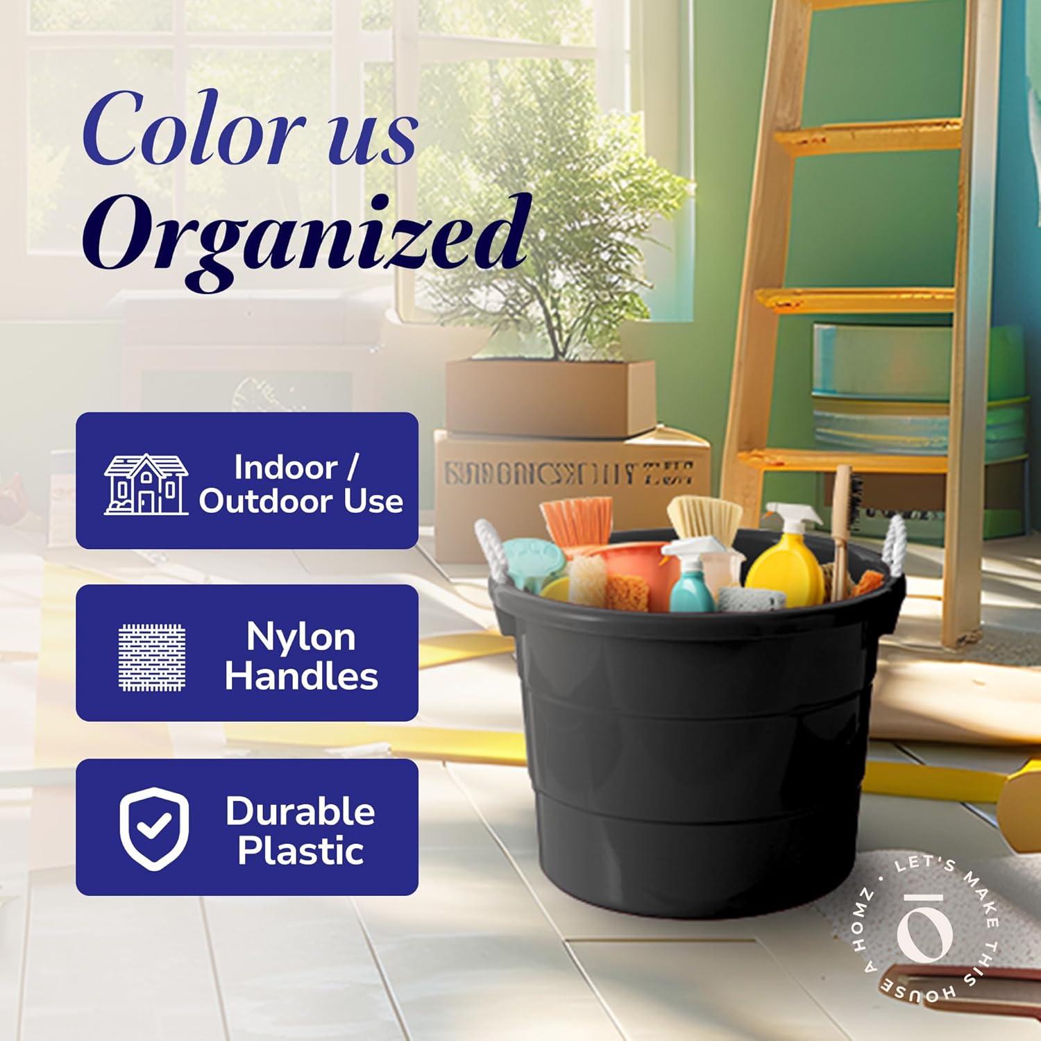 imageHOMZ 2Pack Utility Tub Large Plastic Storage Bucket with Rope Handles 18 Gallon Blue  Portable Indoor and Outdoor Buckets for Kitchen Laundry Garden Bathroom and Garage OrganizationBlack