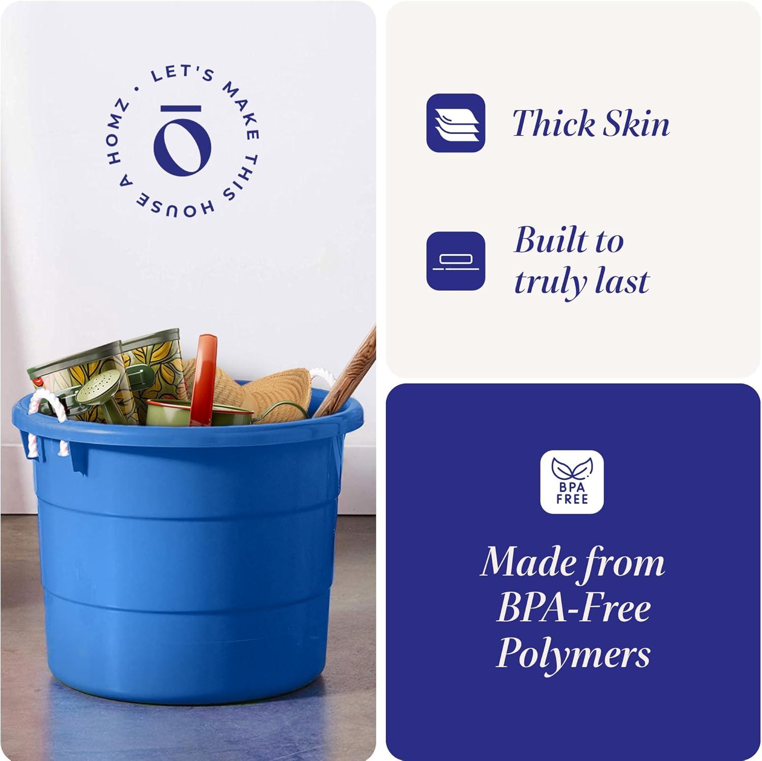 imageHOMZ 2Pack Utility Tub Large Plastic Storage Bucket with Rope Handles 18 Gallon Blue  Portable Indoor and Outdoor Buckets for Kitchen Laundry Garden Bathroom and Garage OrganizationBlue