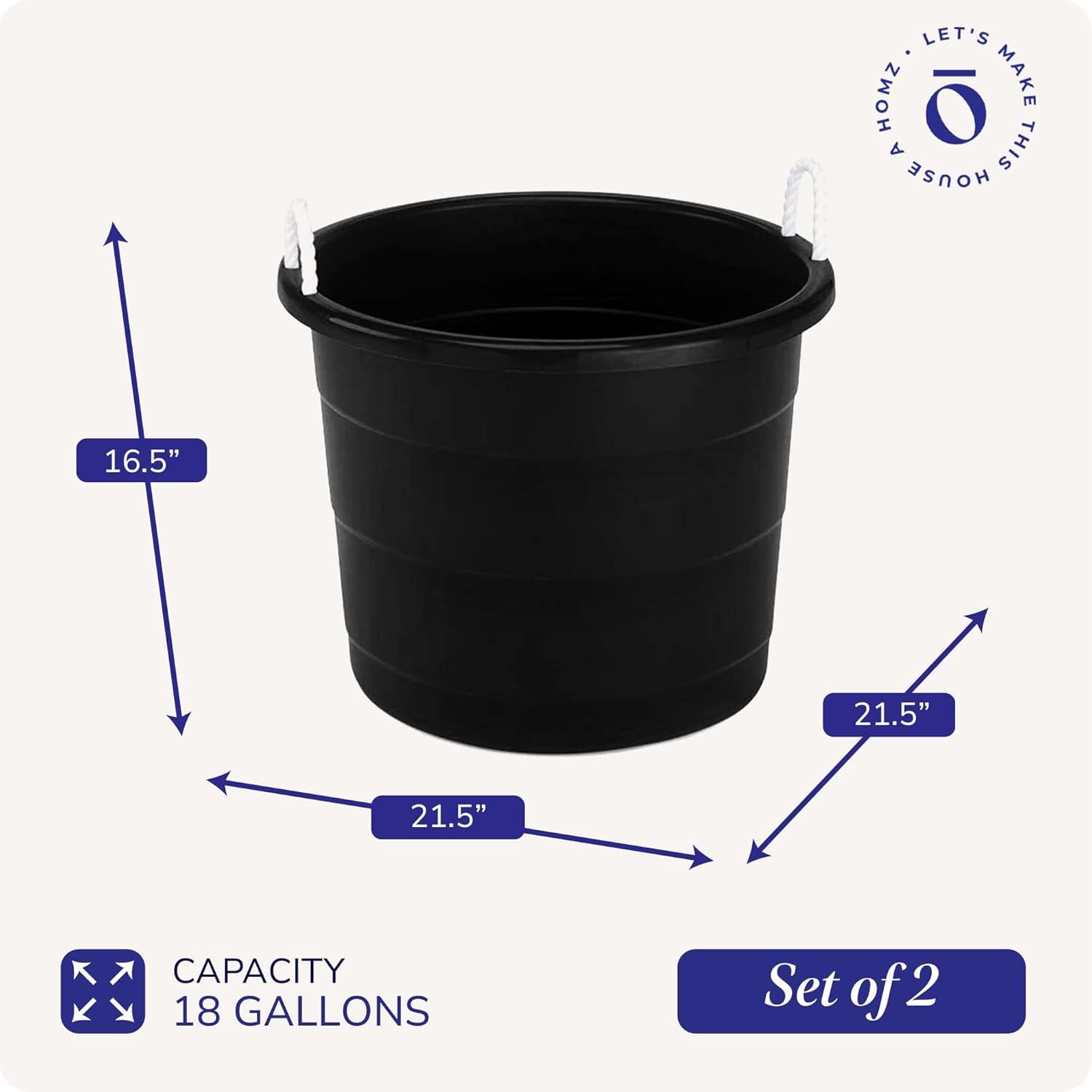 imageHOMZ 2Pack Utility Tub Large Plastic Storage Bucket with Rope Handles 18 Gallon Blue  Portable Indoor and Outdoor Buckets for Kitchen Laundry Garden Bathroom and Garage OrganizationBlack