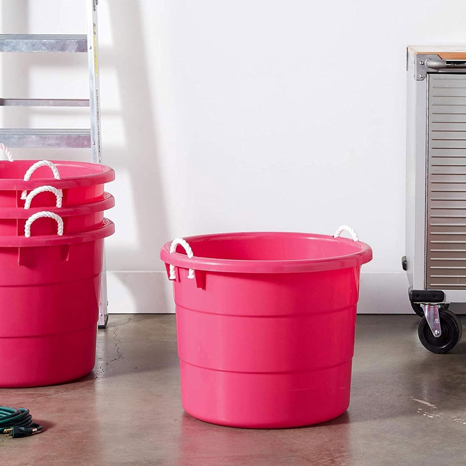imageHOMZ 2Pack Utility Tub Large Plastic Storage Bucket with Rope Handles 18 Gallon Blue  Portable Indoor and Outdoor Buckets for Kitchen Laundry Garden Bathroom and Garage OrganizationPink