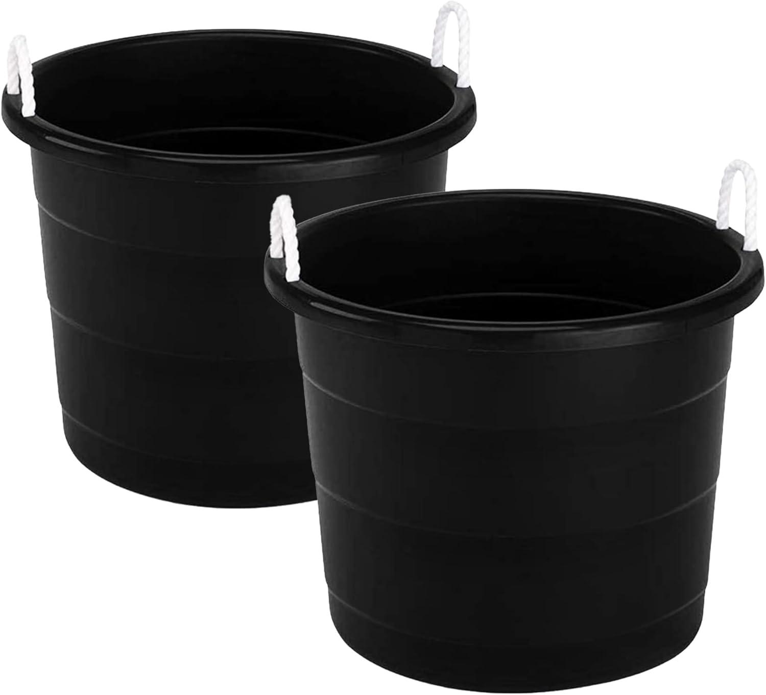 imageHOMZ 2Pack Utility Tub Large Plastic Storage Bucket with Rope Handles 18 Gallon Blue  Portable Indoor and Outdoor Buckets for Kitchen Laundry Garden Bathroom and Garage OrganizationBlack