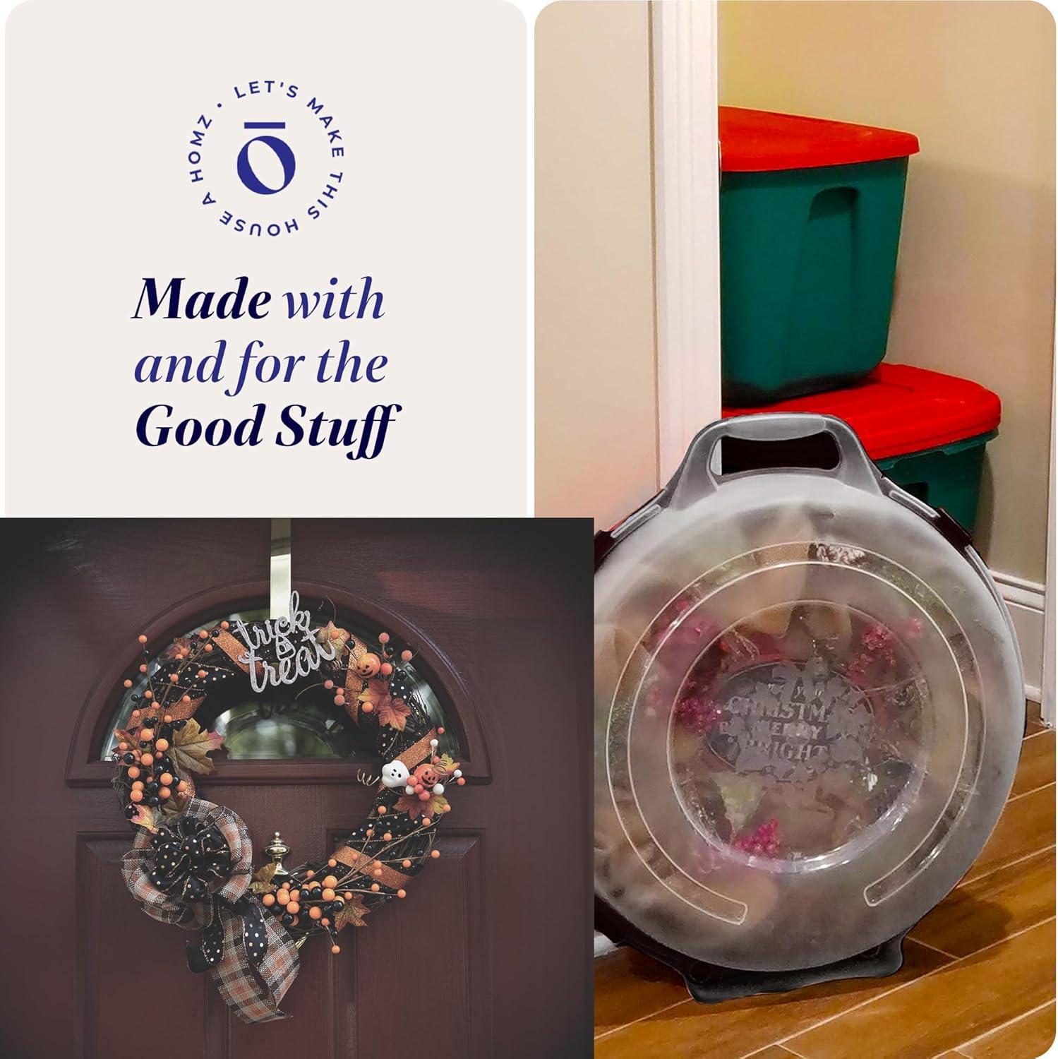 imageHOMZ 3Pack Seasonal Holiday Decorative Wreath Storage Organizer 24 Inch Red ampamp Clear  Round Plastic Christmas Decoration Holder for Wreaths and Garlands w 4Way Latches BuiltIn HandleBlack
