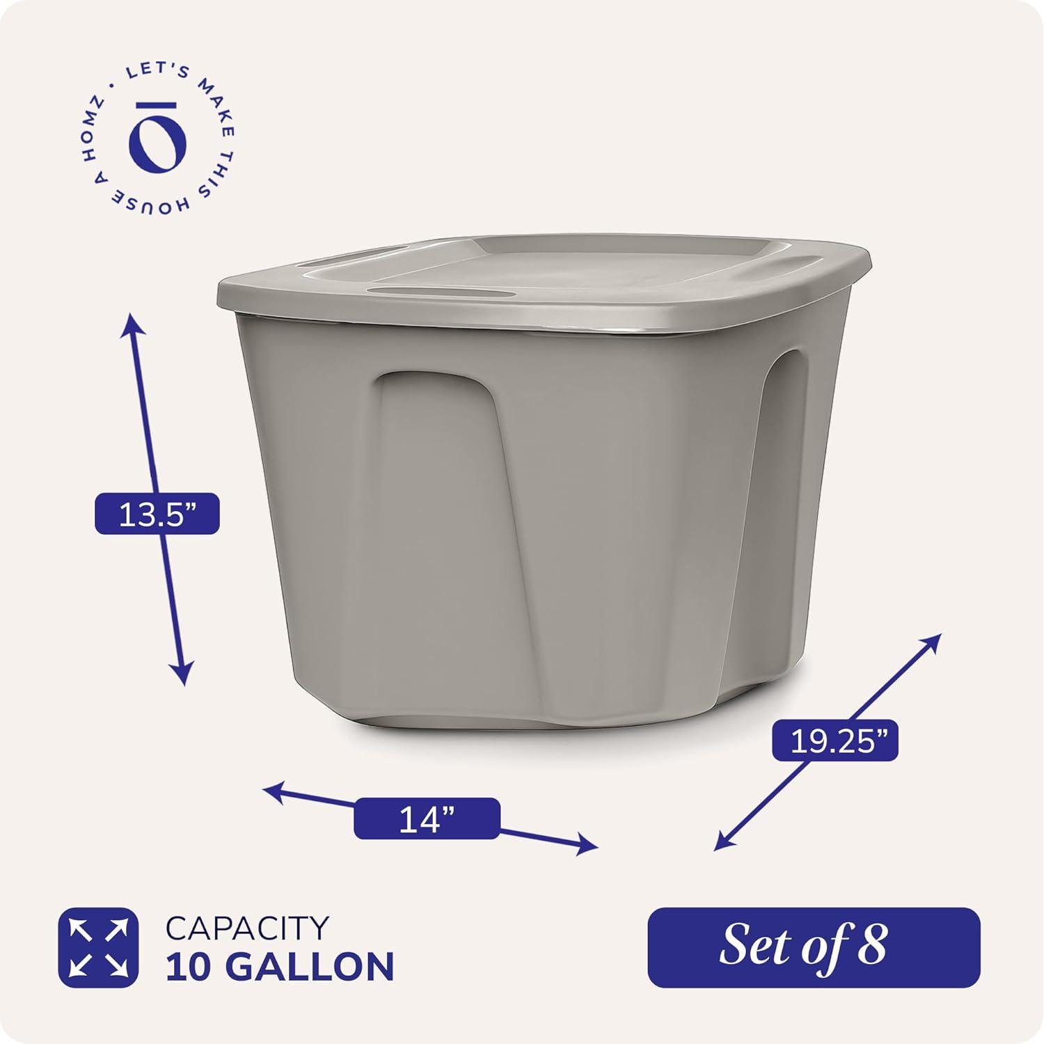 imageHOMZ 4Pack Durable Molded Bin Plastic Storage Containers wLids 10 Gallon Blue  Stackable Organizer Totes and Boxes for Bedroom Kitchen and Garage OrganizationTitanium Silver