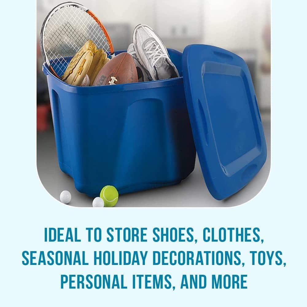 imageHOMZ 4Pack Durable Molded Bin Plastic Storage Containers wLids 10 Gallon Blue  Stackable Organizer Totes and Boxes for Bedroom Kitchen and Garage OrganizationTitanium Silver