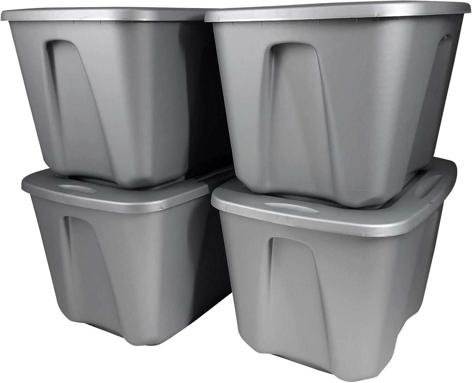 imageHOMZ 4Pack Durable Molded Bin Plastic Storage Containers wLids 10 Gallon Blue  Stackable Organizer Totes and Boxes for Bedroom Kitchen and Garage OrganizationTitanium Silver