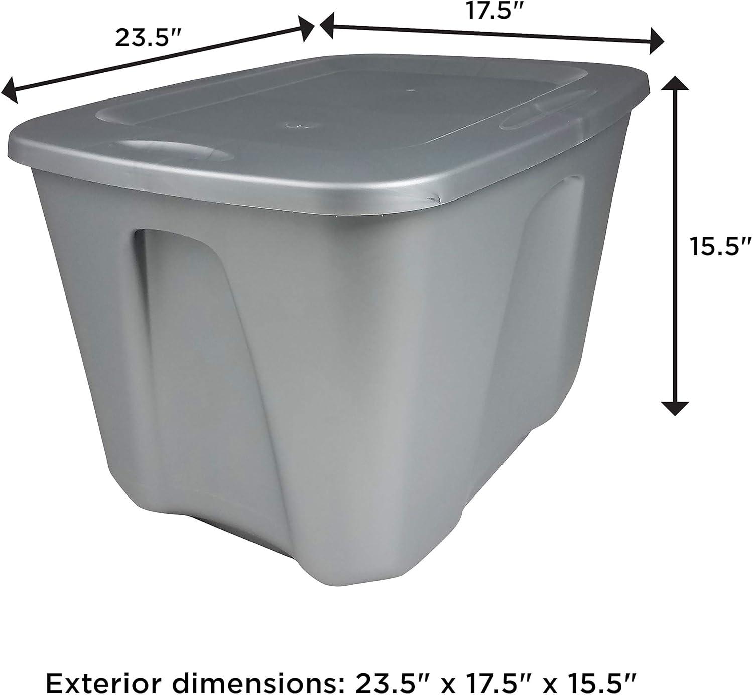 imageHOMZ 4Pack Durable Molded Bin Plastic Storage Containers wLids 10 Gallon Blue  Stackable Organizer Totes and Boxes for Bedroom Kitchen and Garage OrganizationTitanium Silver