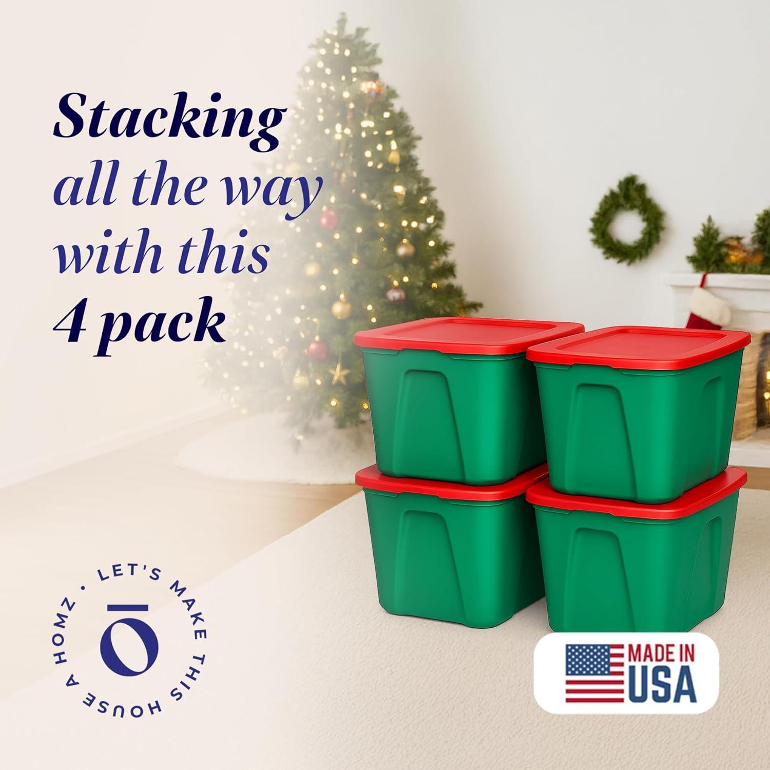 imageHOMZ 4Pack Durable Molded Bin Plastic Storage Containers wLids 10 Gallon Blue  Stackable Organizer Totes and Boxes for Bedroom Kitchen and Garage OrganizationGreen  Red