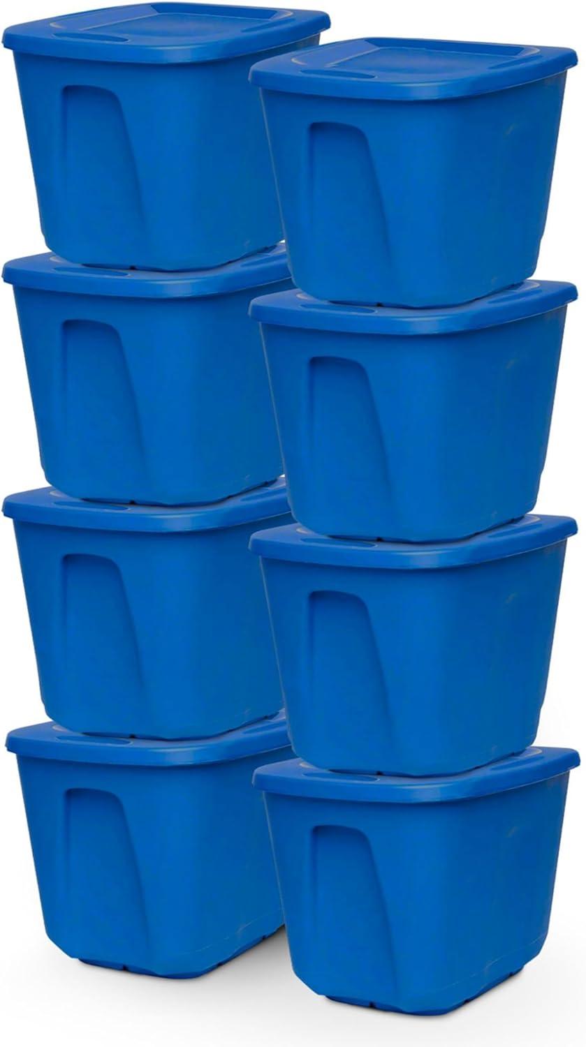 imageHOMZ 4Pack Durable Molded Bin Plastic Storage Containers wLids 10 Gallon Blue  Stackable Organizer Totes and Boxes for Bedroom Kitchen and Garage OrganizationBlue