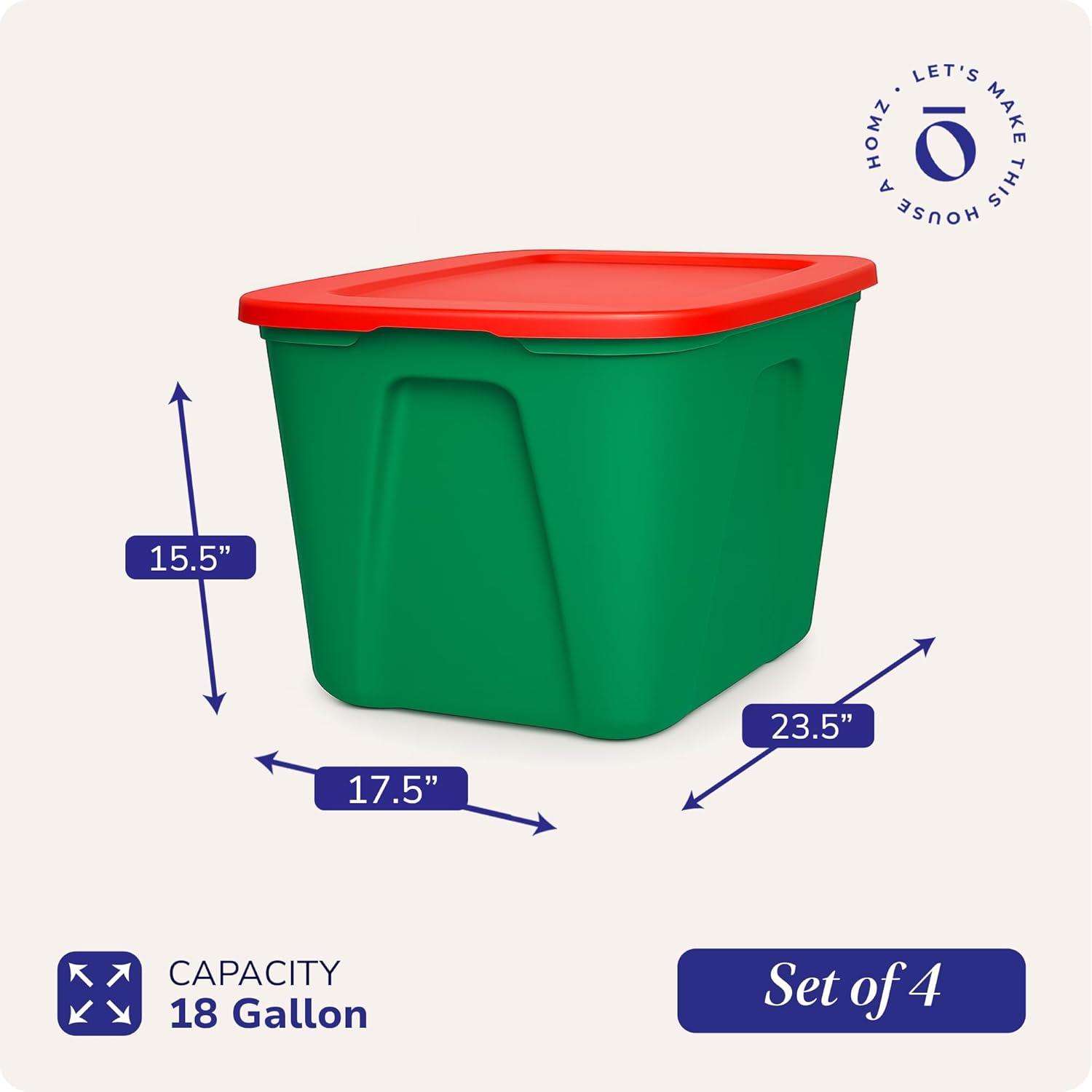 imageHOMZ 4Pack Durable Molded Bin Plastic Storage Containers wLids 10 Gallon Blue  Stackable Organizer Totes and Boxes for Bedroom Kitchen and Garage OrganizationGreen  Red
