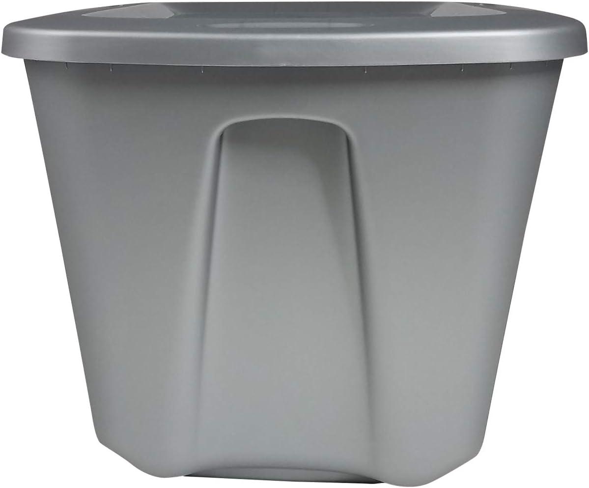 imageHOMZ 4Pack Durable Molded Bin Plastic Storage Containers wLids 10 Gallon Blue  Stackable Organizer Totes and Boxes for Bedroom Kitchen and Garage OrganizationTitanium Silver