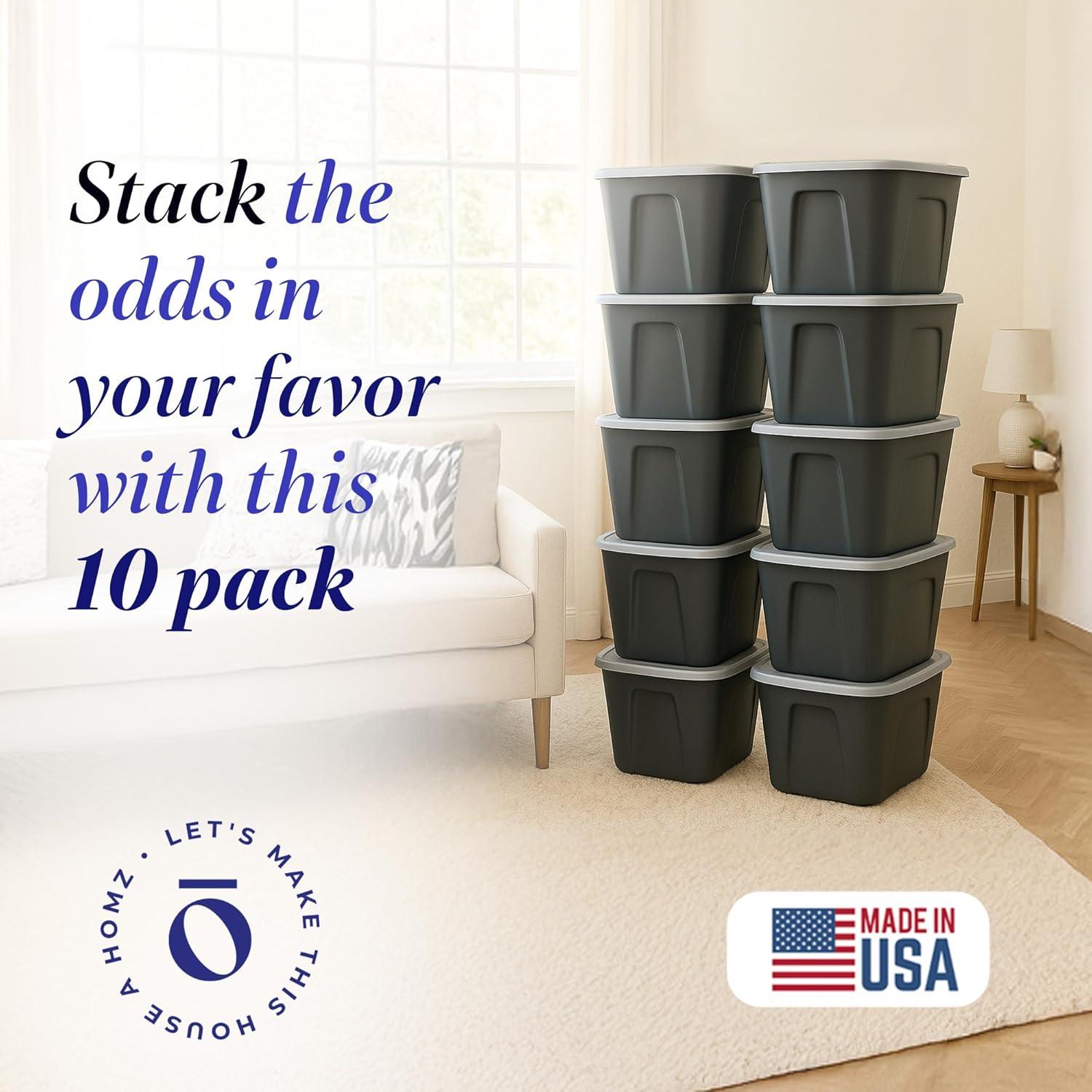 imageHOMZ 4Pack Durable Molded Bin Plastic Storage Containers wLids 10 Gallon Blue  Stackable Organizer Totes and Boxes for Bedroom Kitchen and Garage OrganizationBlack