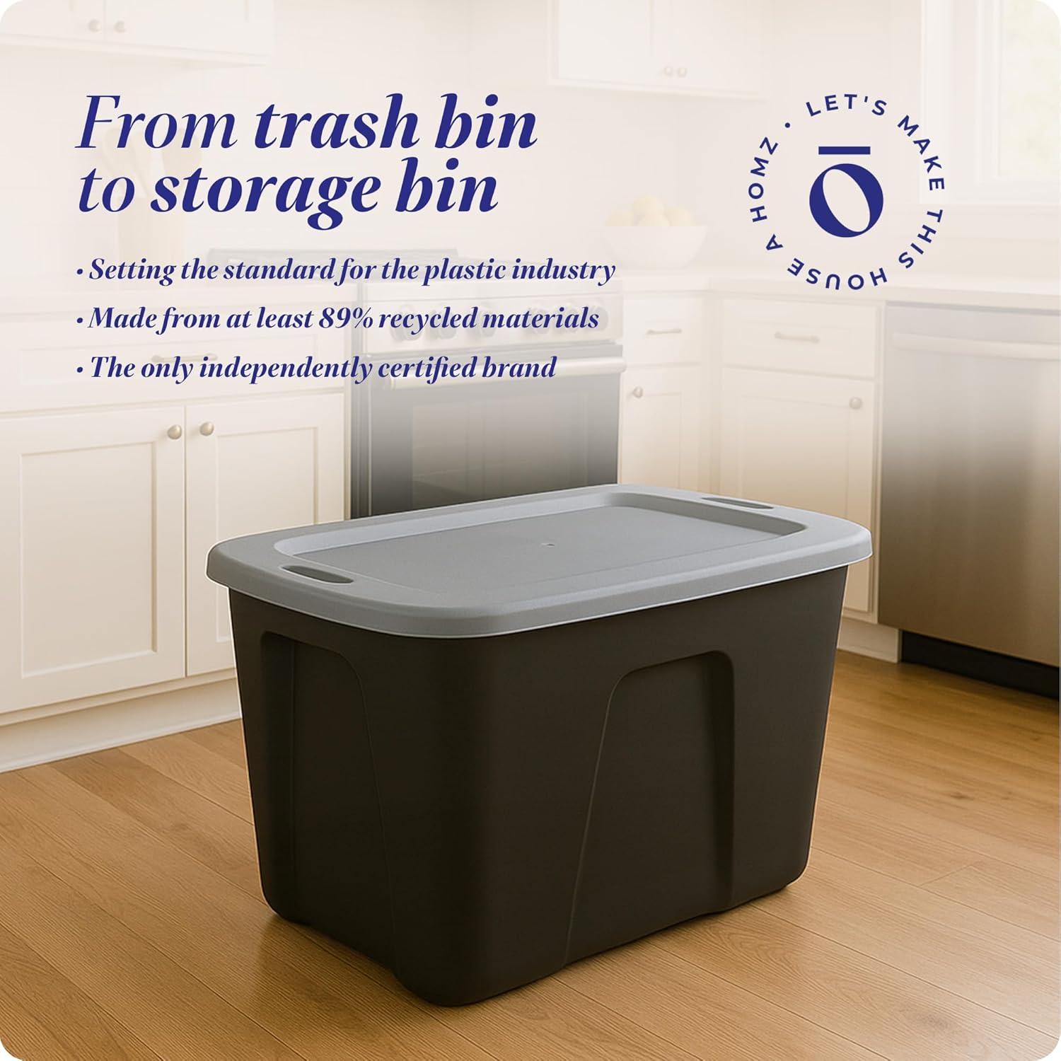 imageHOMZ 4Pack Durable Molded Bin Plastic Storage Containers wLids 10 Gallon Blue  Stackable Organizer Totes and Boxes for Bedroom Kitchen and Garage OrganizationBlack