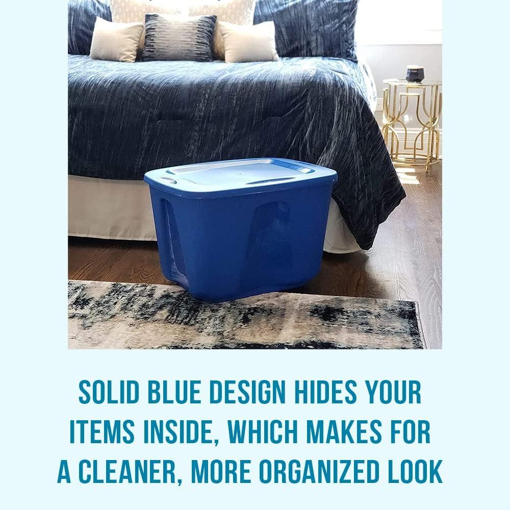 imageHOMZ 4Pack Durable Molded Bin Plastic Storage Containers wLids 10 Gallon Blue  Stackable Organizer Totes and Boxes for Bedroom Kitchen and Garage OrganizationTitanium Silver