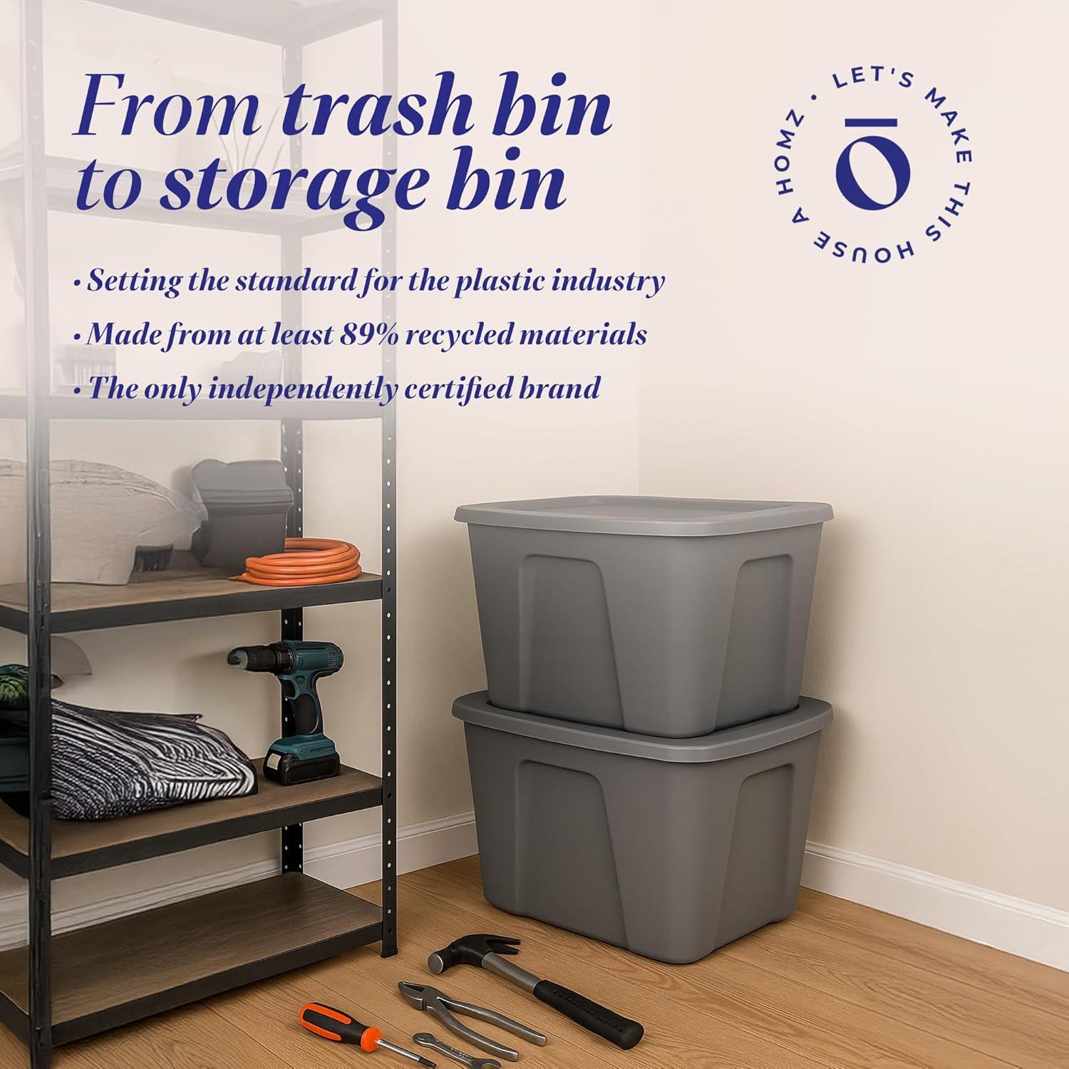 imageHOMZ 4Pack Durable Molded Bin Plastic Storage Containers wLids 10 Gallon Blue  Stackable Organizer Totes and Boxes for Bedroom Kitchen and Garage OrganizationTitanium Silver