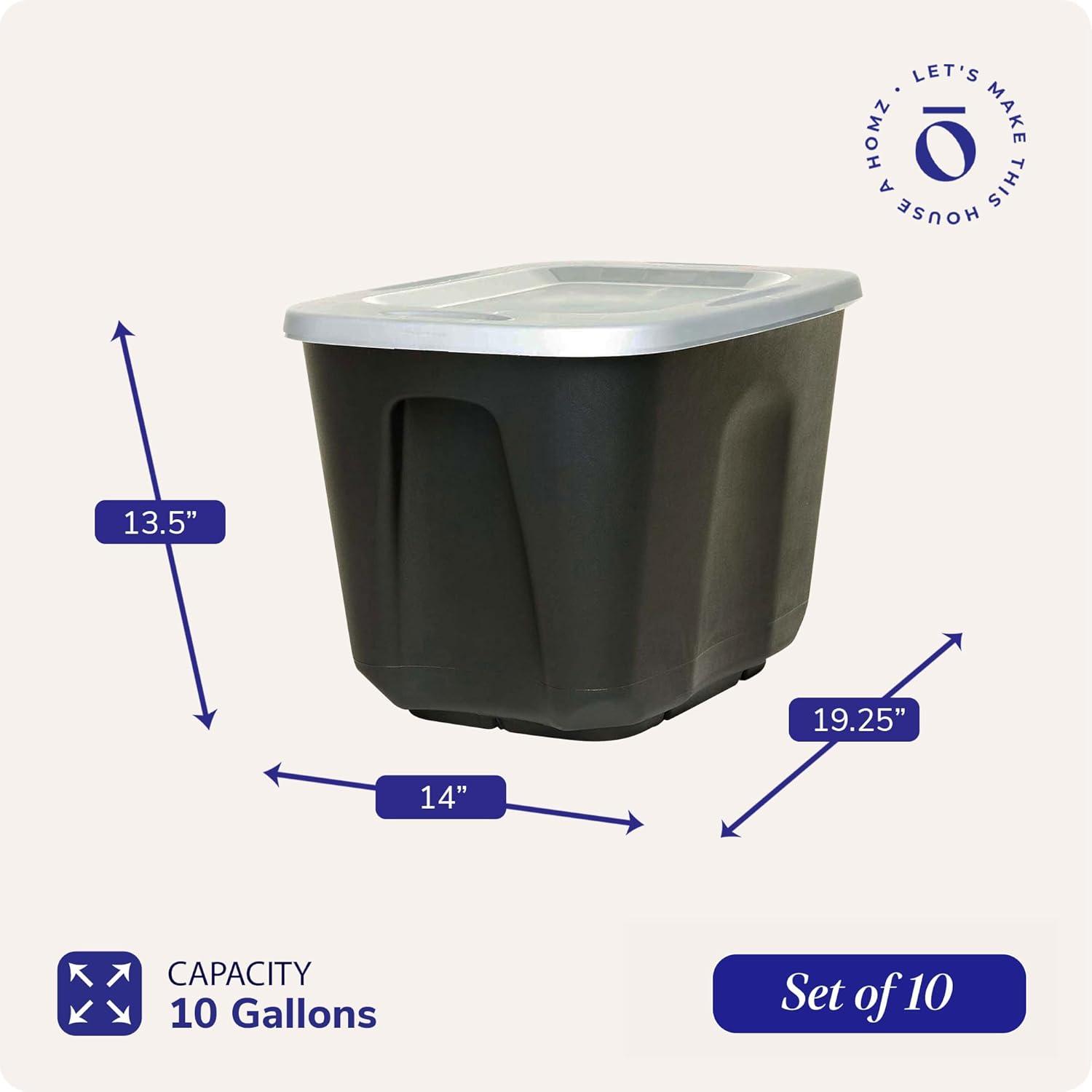 imageHOMZ 4Pack Durable Molded Bin Plastic Storage Containers wLids 10 Gallon Blue  Stackable Organizer Totes and Boxes for Bedroom Kitchen and Garage OrganizationBlack