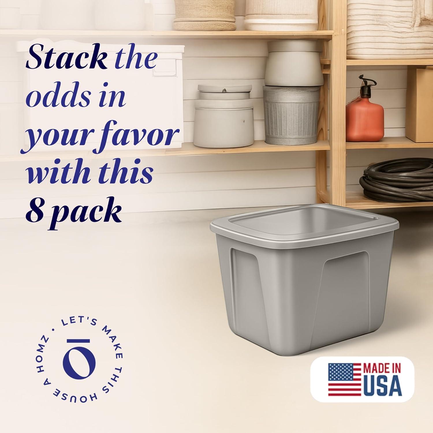 imageHOMZ 4Pack Durable Molded Bin Plastic Storage Containers wLids 10 Gallon Blue  Stackable Organizer Totes and Boxes for Bedroom Kitchen and Garage OrganizationTitanium Silver
