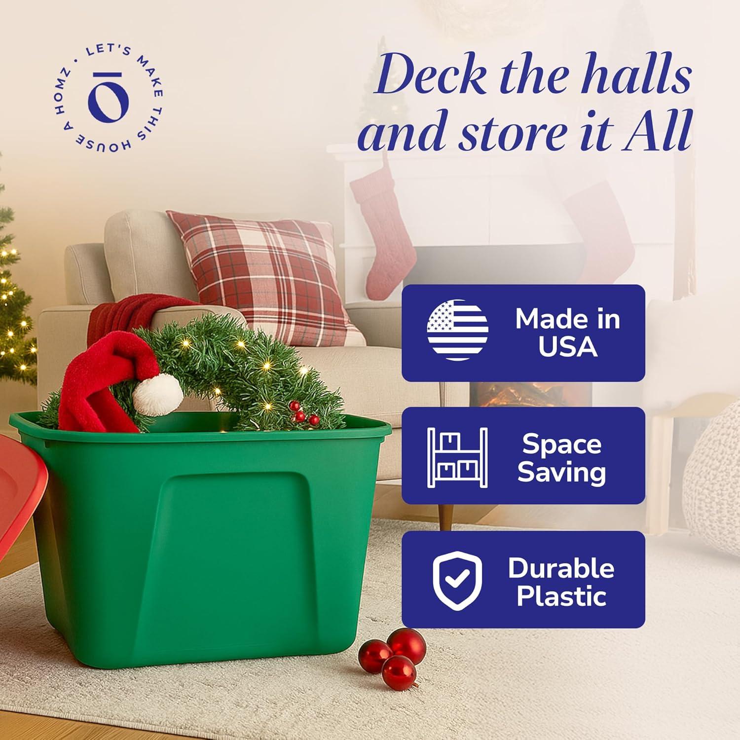 imageHOMZ 4Pack Durable Molded Bin Plastic Storage Containers wLids 10 Gallon Blue  Stackable Organizer Totes and Boxes for Bedroom Kitchen and Garage OrganizationGreen  Red