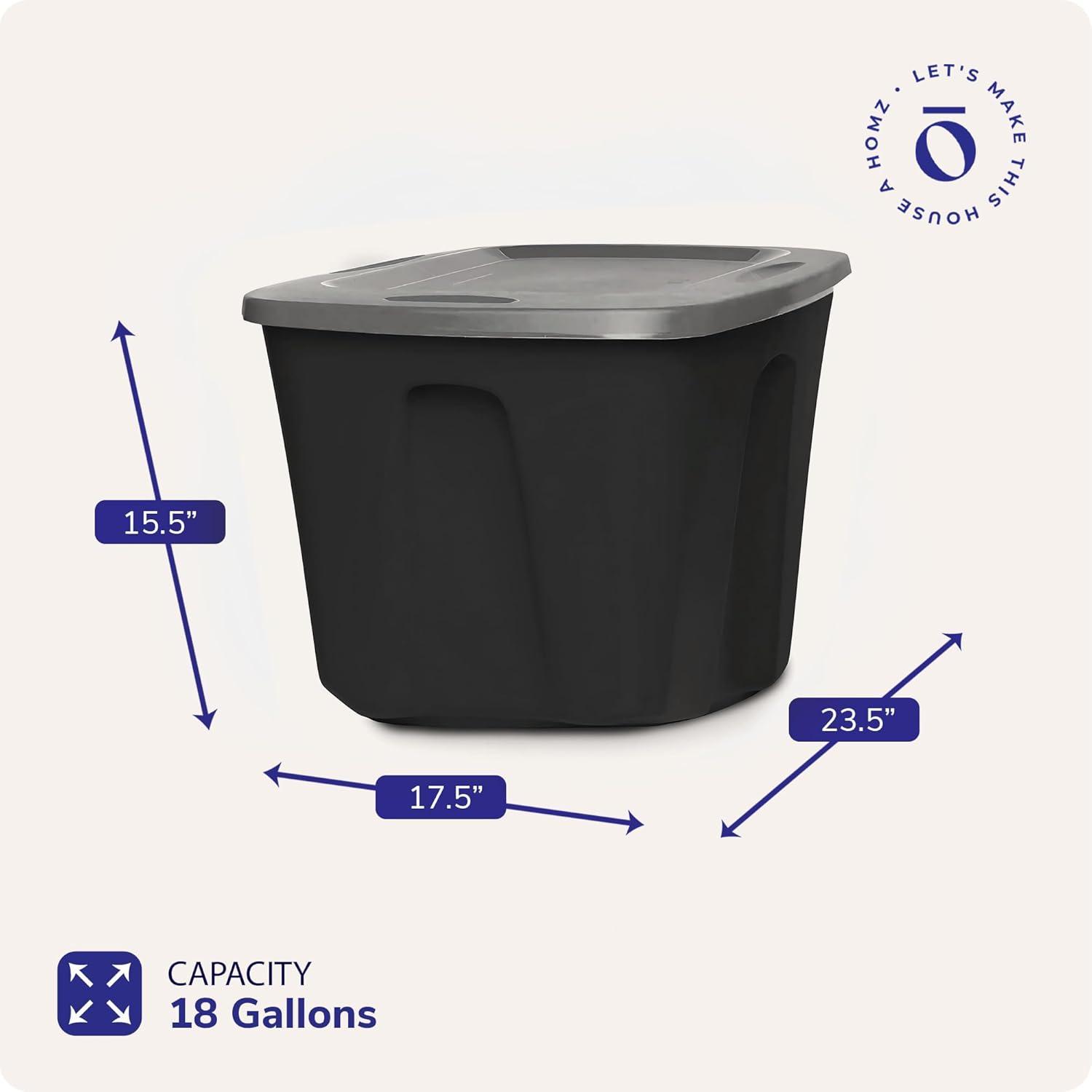 imageHOMZ 4Pack Durable Molded Bin Plastic Storage Containers wLids 10 Gallon Blue  Stackable Organizer Totes and Boxes for Bedroom Kitchen and Garage OrganizationBlack