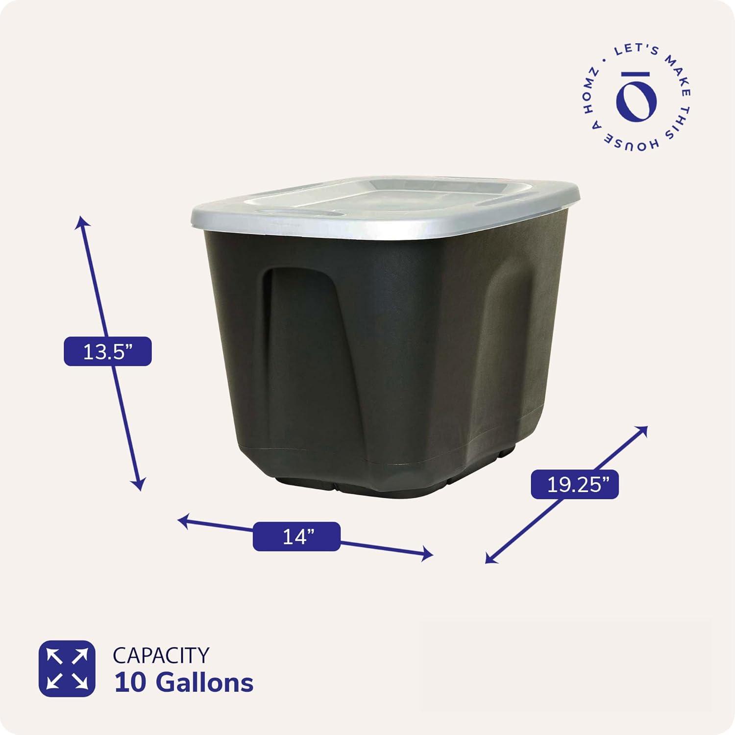 imageHOMZ 4Pack Durable Molded Bin Plastic Storage Containers wLids 10 Gallon Blue  Stackable Organizer Totes and Boxes for Bedroom Kitchen and Garage OrganizationBlack