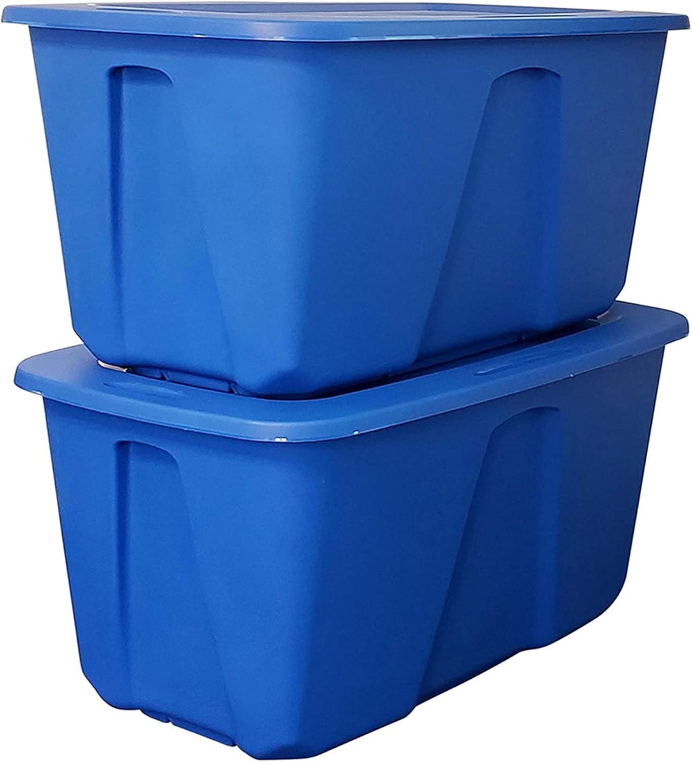 imageHOMZ 4Pack Durable Molded Bin Plastic Storage Containers wLids 10 Gallon Blue  Stackable Organizer Totes and Boxes for Bedroom Kitchen and Garage OrganizationBlue