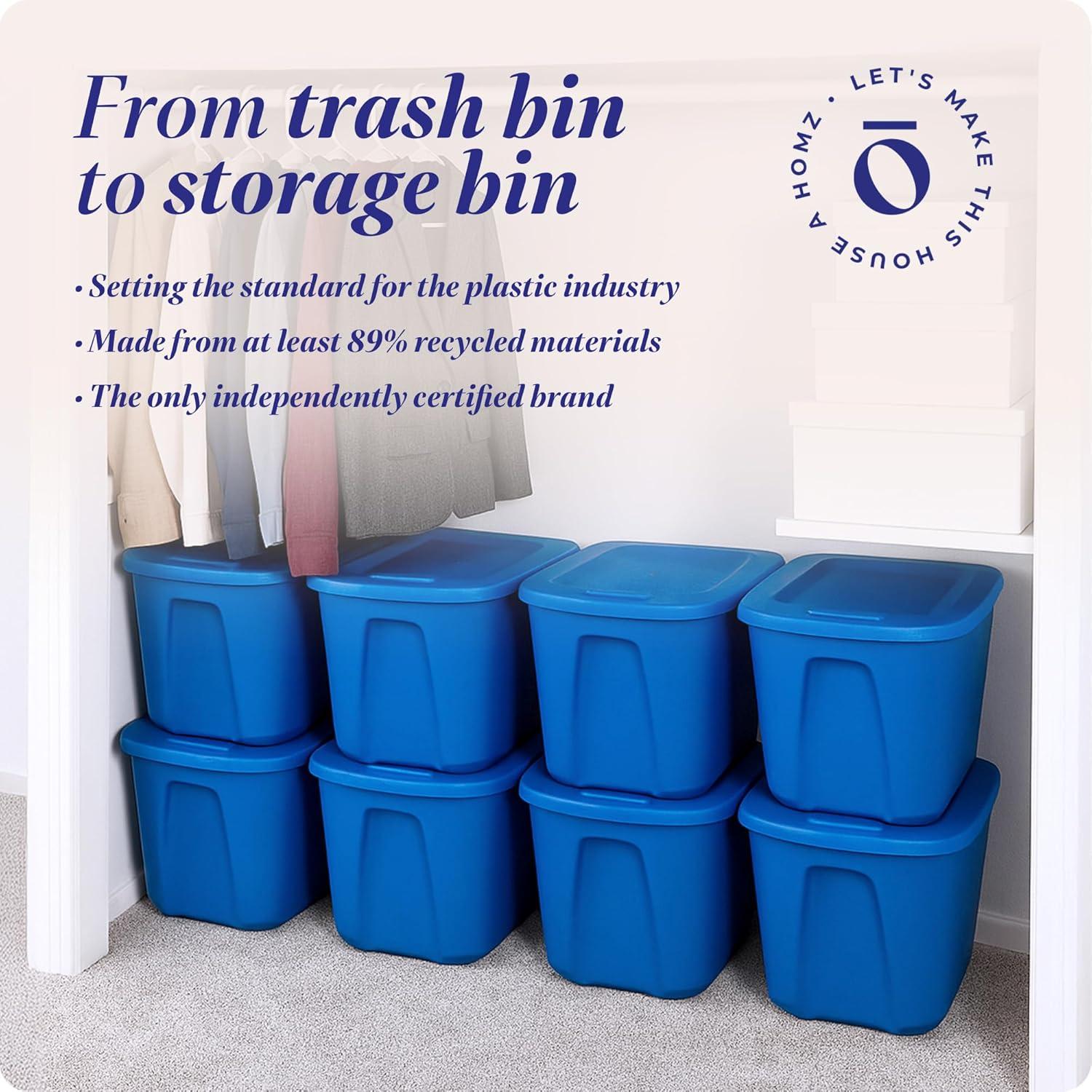 imageHOMZ 4Pack Durable Molded Bin Plastic Storage Containers wLids 10 Gallon Blue  Stackable Organizer Totes and Boxes for Bedroom Kitchen and Garage OrganizationBlue