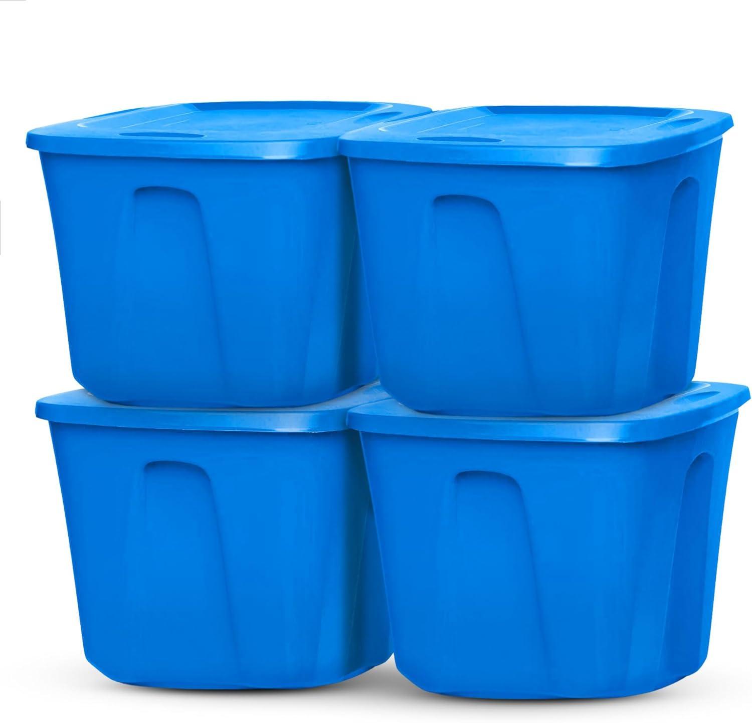 imageHOMZ 4Pack Durable Molded Bin Plastic Storage Containers wLids 10 Gallon Blue  Stackable Organizer Totes and Boxes for Bedroom Kitchen and Garage OrganizationBlue