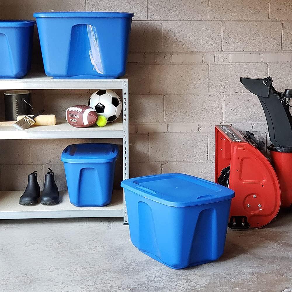 imageHOMZ 4Pack Durable Molded Bin Plastic Storage Containers wLids 10 Gallon Blue  Stackable Organizer Totes and Boxes for Bedroom Kitchen and Garage OrganizationBlue