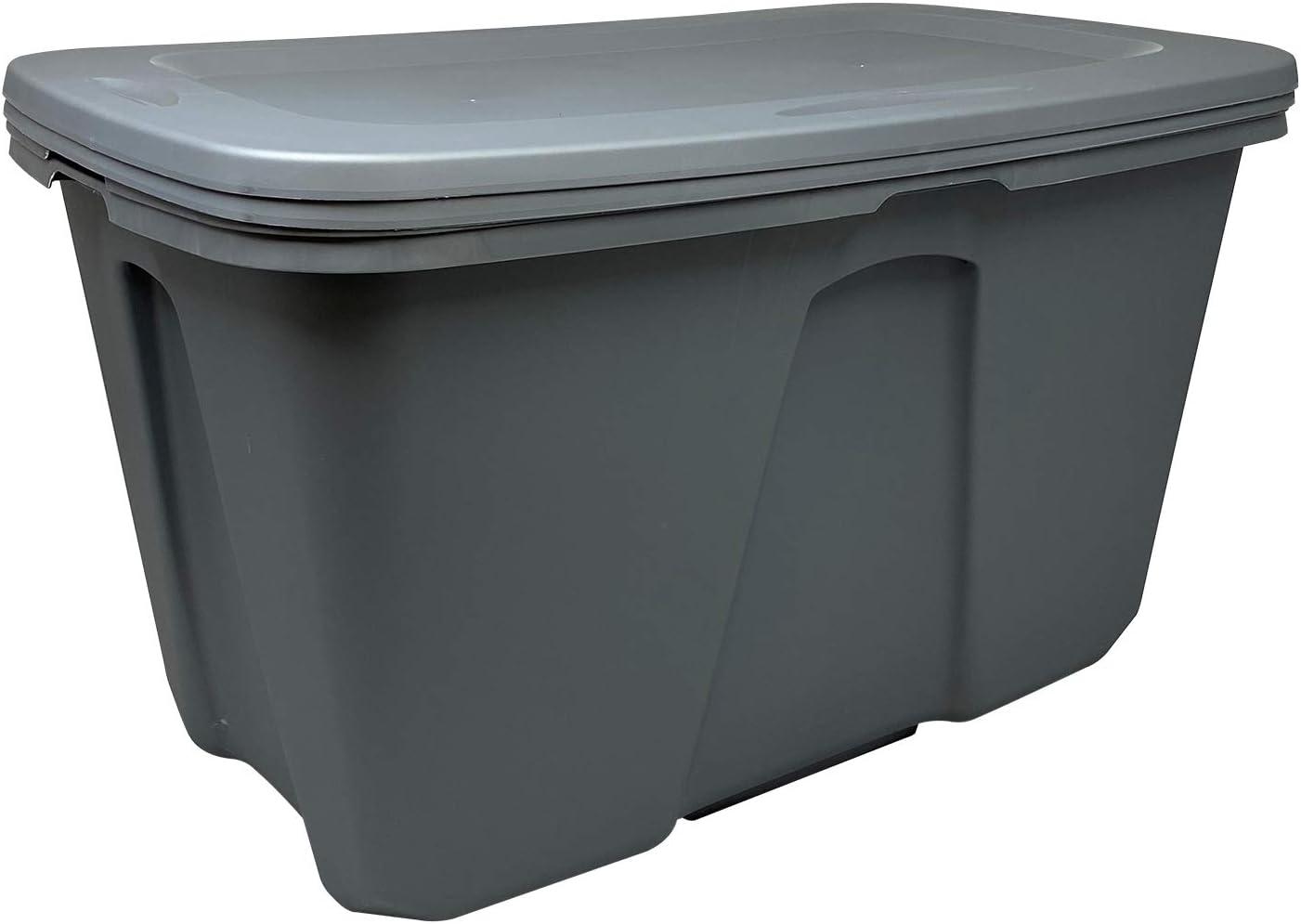 imageHOMZ 4Pack Durable Molded Bin Plastic Storage Containers wLids 10 Gallon Blue  Stackable Organizer Totes and Boxes for Bedroom Kitchen and Garage OrganizationTitanium Silver