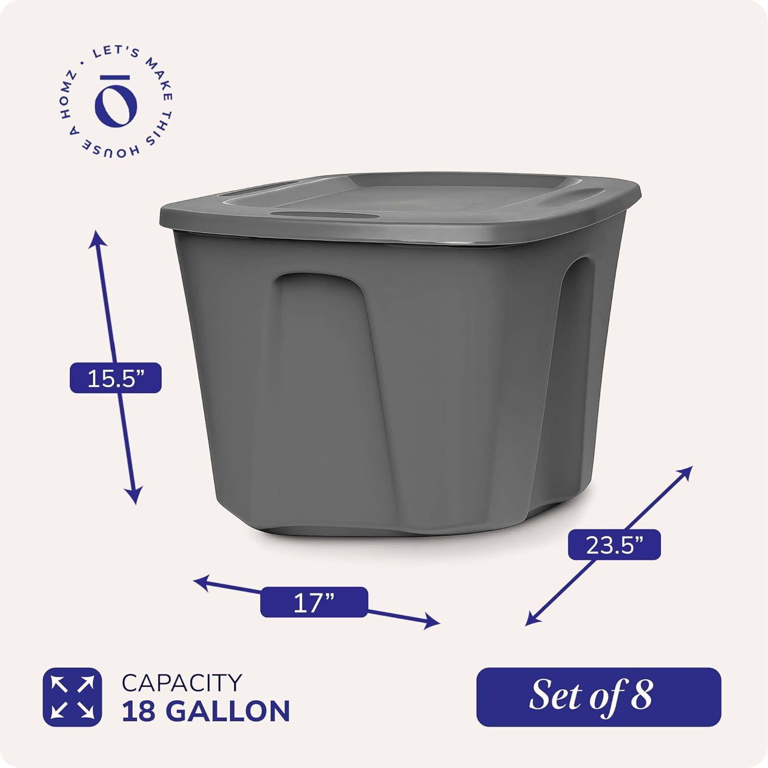 imageHOMZ 4Pack Durable Molded Bin Plastic Storage Containers wLids 10 Gallon Blue  Stackable Organizer Totes and Boxes for Bedroom Kitchen and Garage OrganizationTitanium Silver