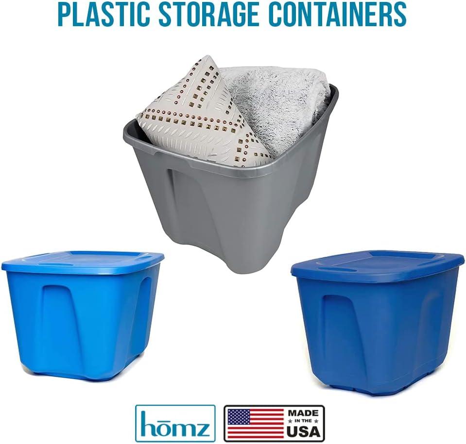 imageHOMZ 4Pack Durable Molded Bin Plastic Storage Containers wLids 10 Gallon Blue  Stackable Organizer Totes and Boxes for Bedroom Kitchen and Garage OrganizationTitanium Silver