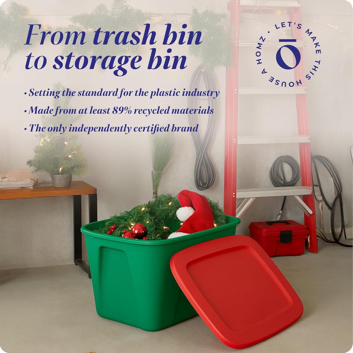 imageHOMZ 4Pack Durable Molded Bin Plastic Storage Containers wLids 10 Gallon Blue  Stackable Organizer Totes and Boxes for Bedroom Kitchen and Garage OrganizationGreen  Red