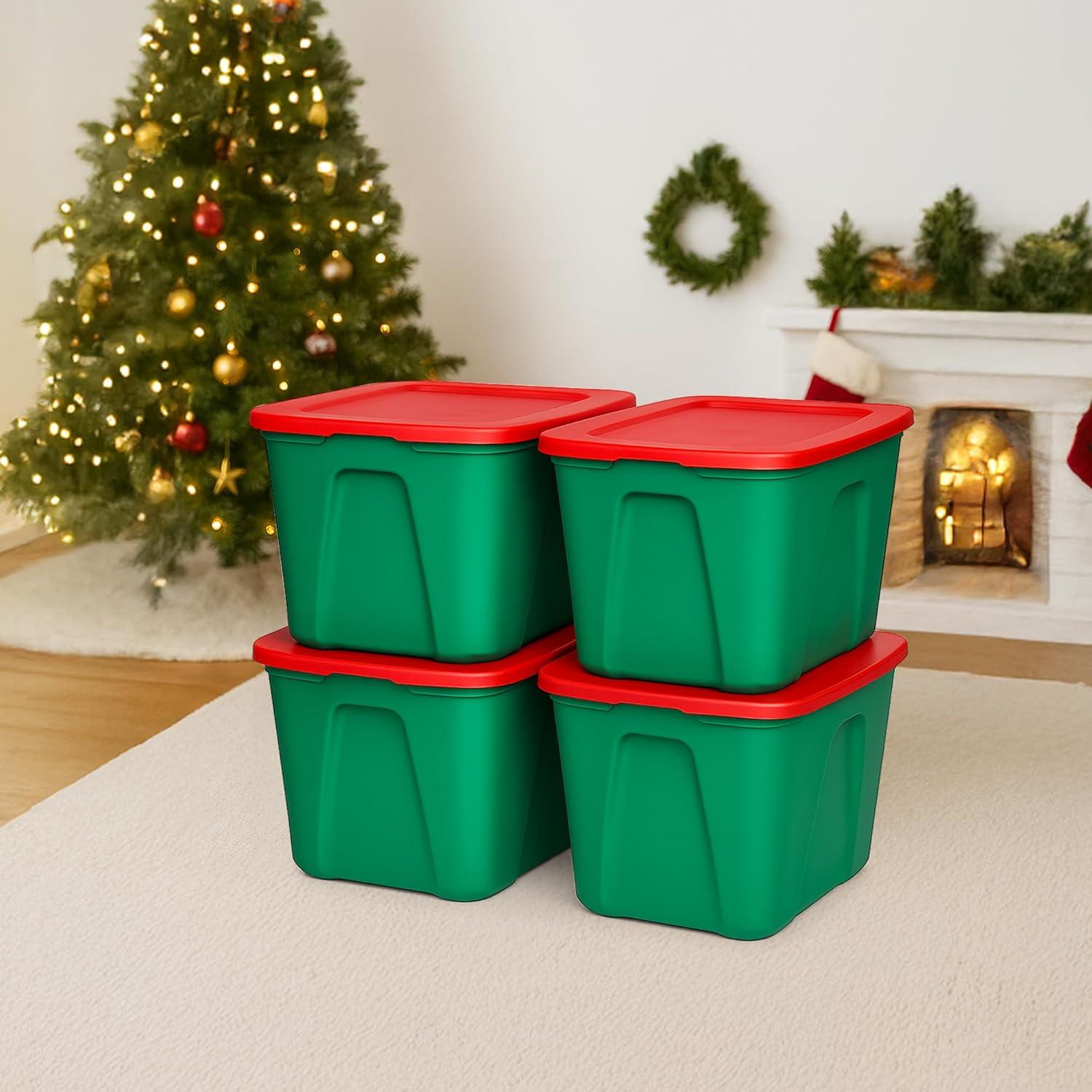 imageHOMZ 4Pack Durable Molded Bin Plastic Storage Containers wLids 10 Gallon Blue  Stackable Organizer Totes and Boxes for Bedroom Kitchen and Garage OrganizationGreen  Red