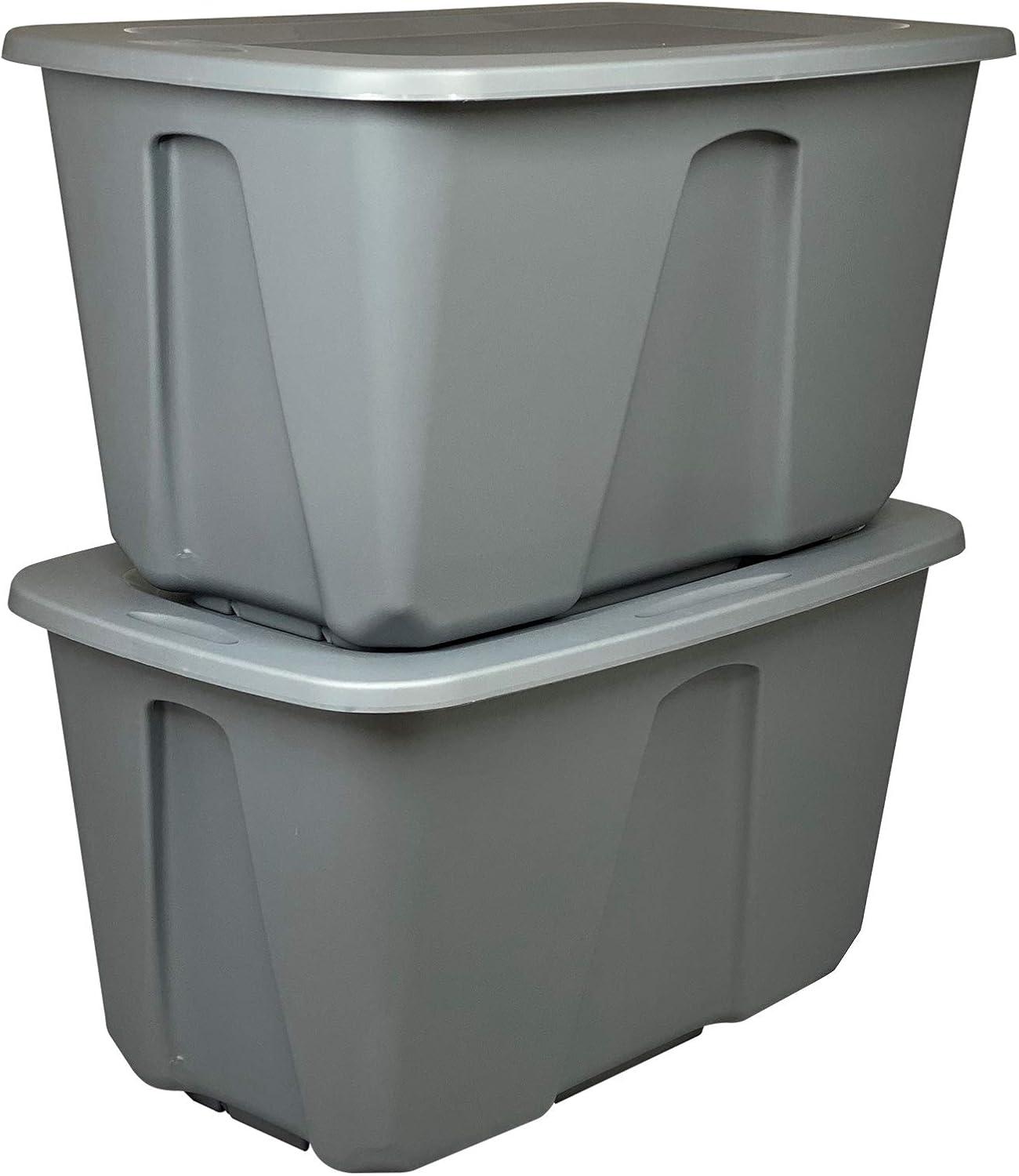 imageHOMZ 4Pack Durable Molded Bin Plastic Storage Containers wLids 10 Gallon Blue  Stackable Organizer Totes and Boxes for Bedroom Kitchen and Garage OrganizationTitanium Silver
