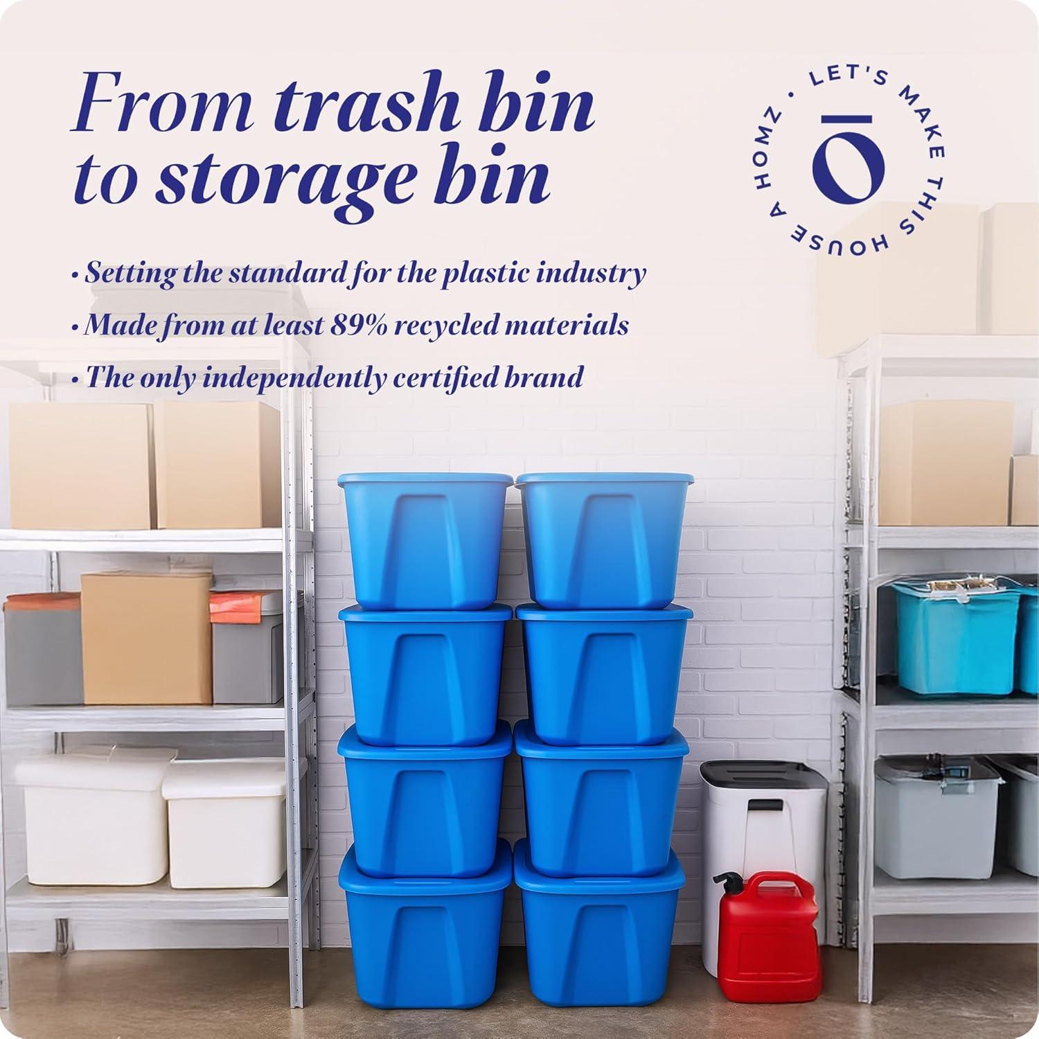 imageHOMZ 4Pack Durable Molded Bin Plastic Storage Containers wLids 10 Gallon Blue  Stackable Organizer Totes and Boxes for Bedroom Kitchen and Garage OrganizationBlue