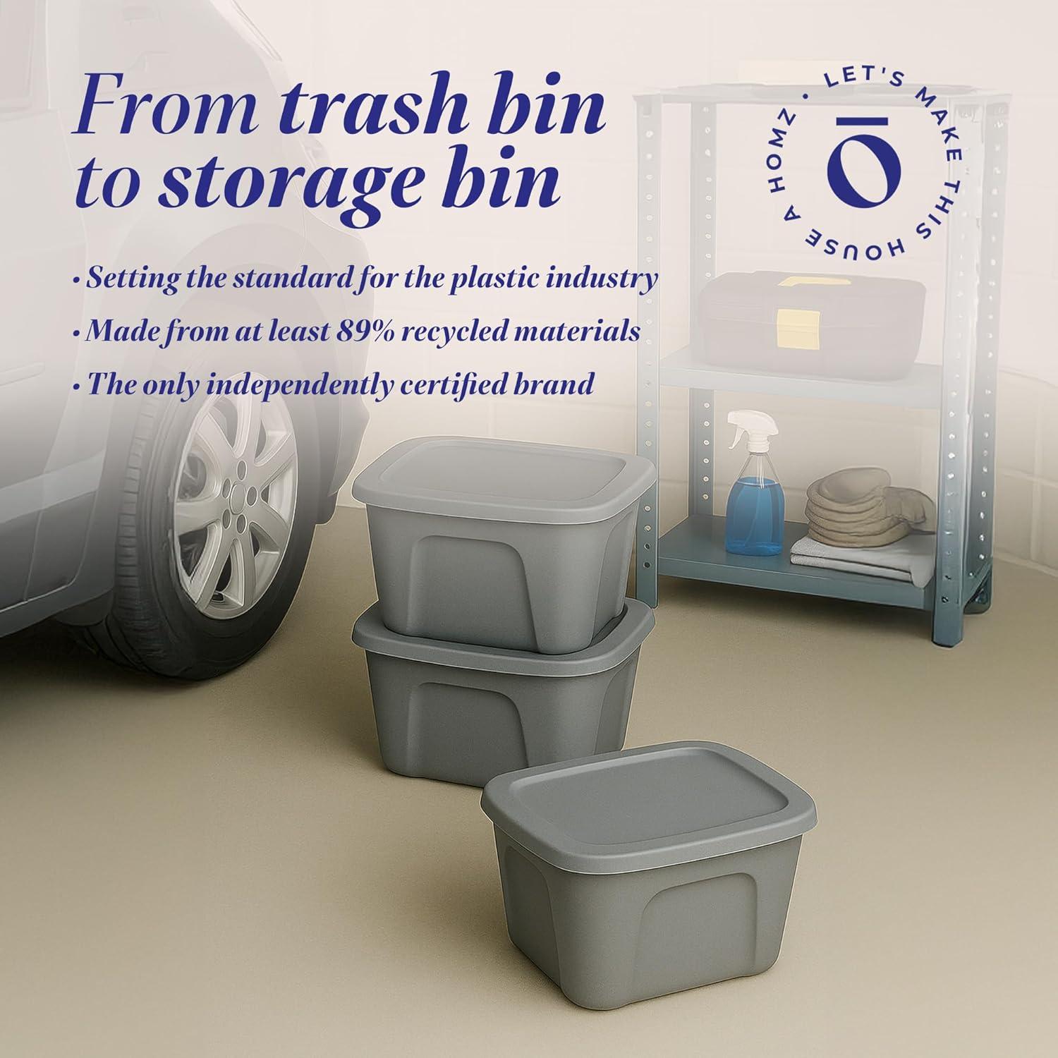 imageHOMZ 4Pack Durable Molded Bin Plastic Storage Containers wLids 10 Gallon Blue  Stackable Organizer Totes and Boxes for Bedroom Kitchen and Garage OrganizationTitanium Silver