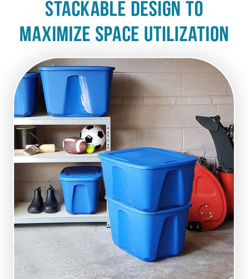imageHOMZ 4Pack Durable Molded Bin Plastic Storage Containers wLids 10 Gallon Blue  Stackable Organizer Totes and Boxes for Bedroom Kitchen and Garage OrganizationTitanium Silver