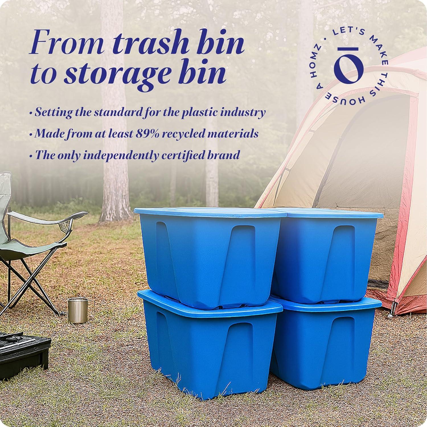 imageHOMZ 4Pack Durable Molded Bin Plastic Storage Containers wLids 10 Gallon Blue  Stackable Organizer Totes and Boxes for Bedroom Kitchen and Garage OrganizationBlue