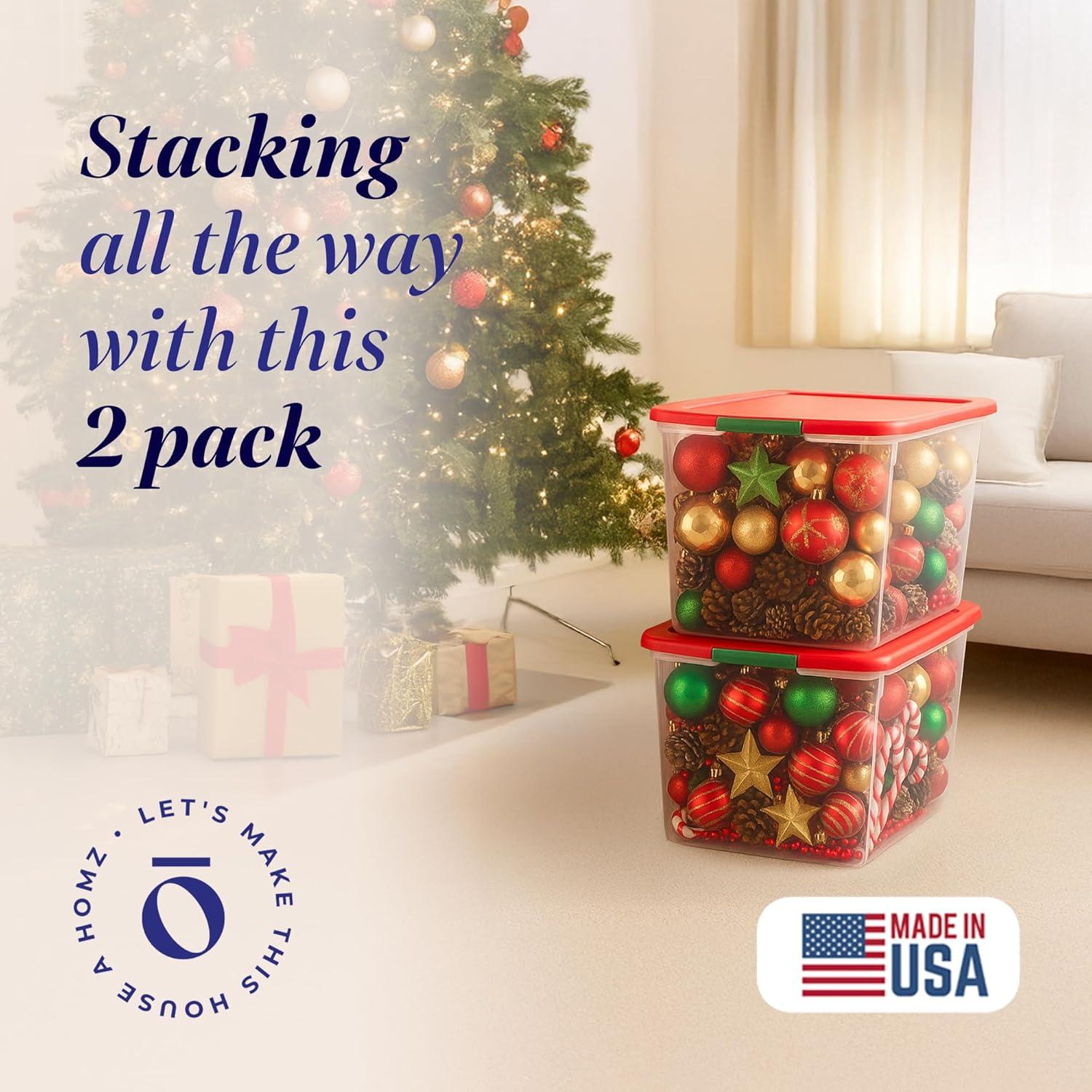 imageHOMZ 6Pack Holiday Tote Plastic Storage Organizer Bins with Lids 64 Quart ClearRed  Stackable Organizing Containers for Home Garage and Office64 Quart  235 x 16125 x 135
