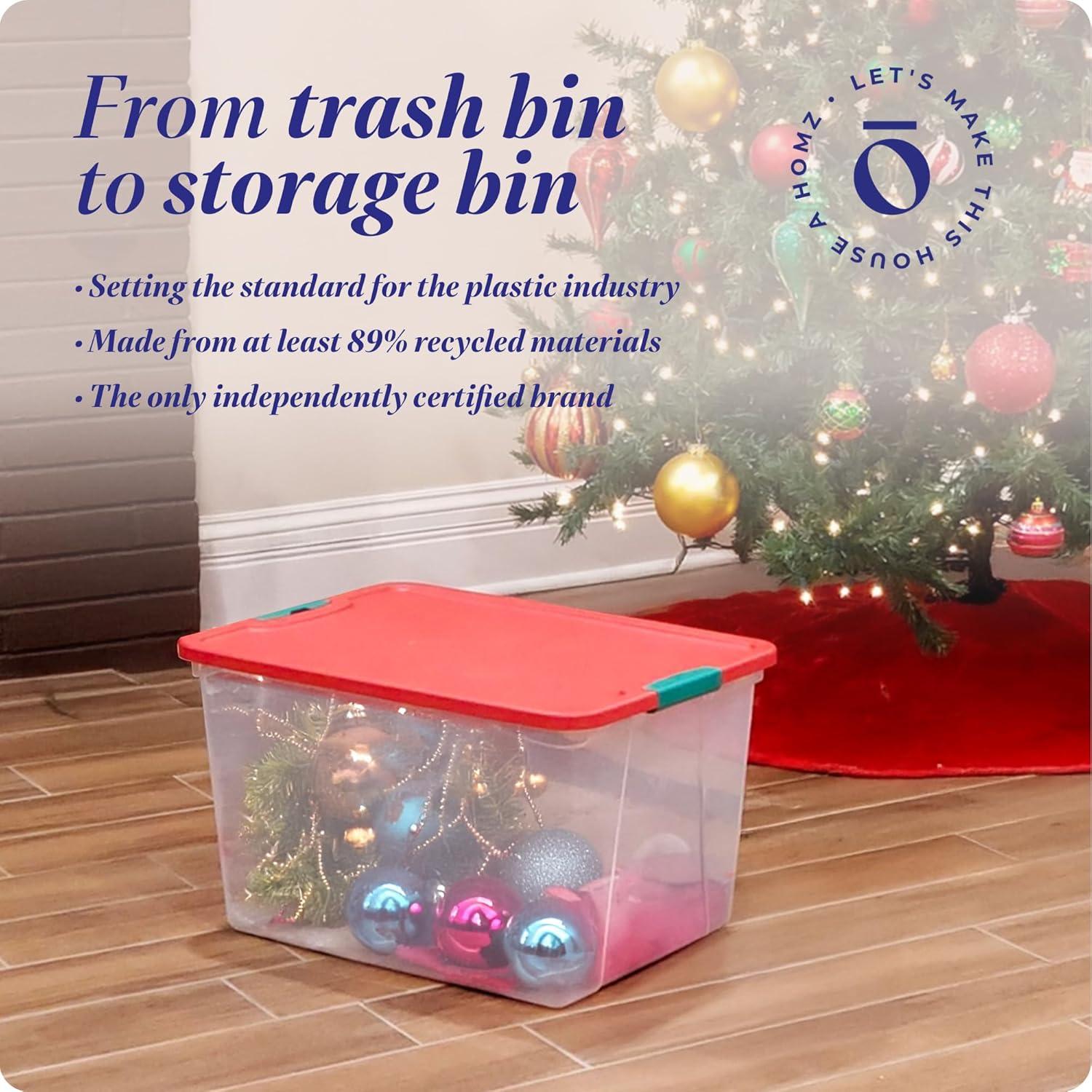 imageHOMZ 6Pack Holiday Tote Plastic Storage Organizer Bins with Lids 64 Quart ClearRed  Stackable Organizing Containers for Home Garage and Office64 Quart  235 x 16125 x 135