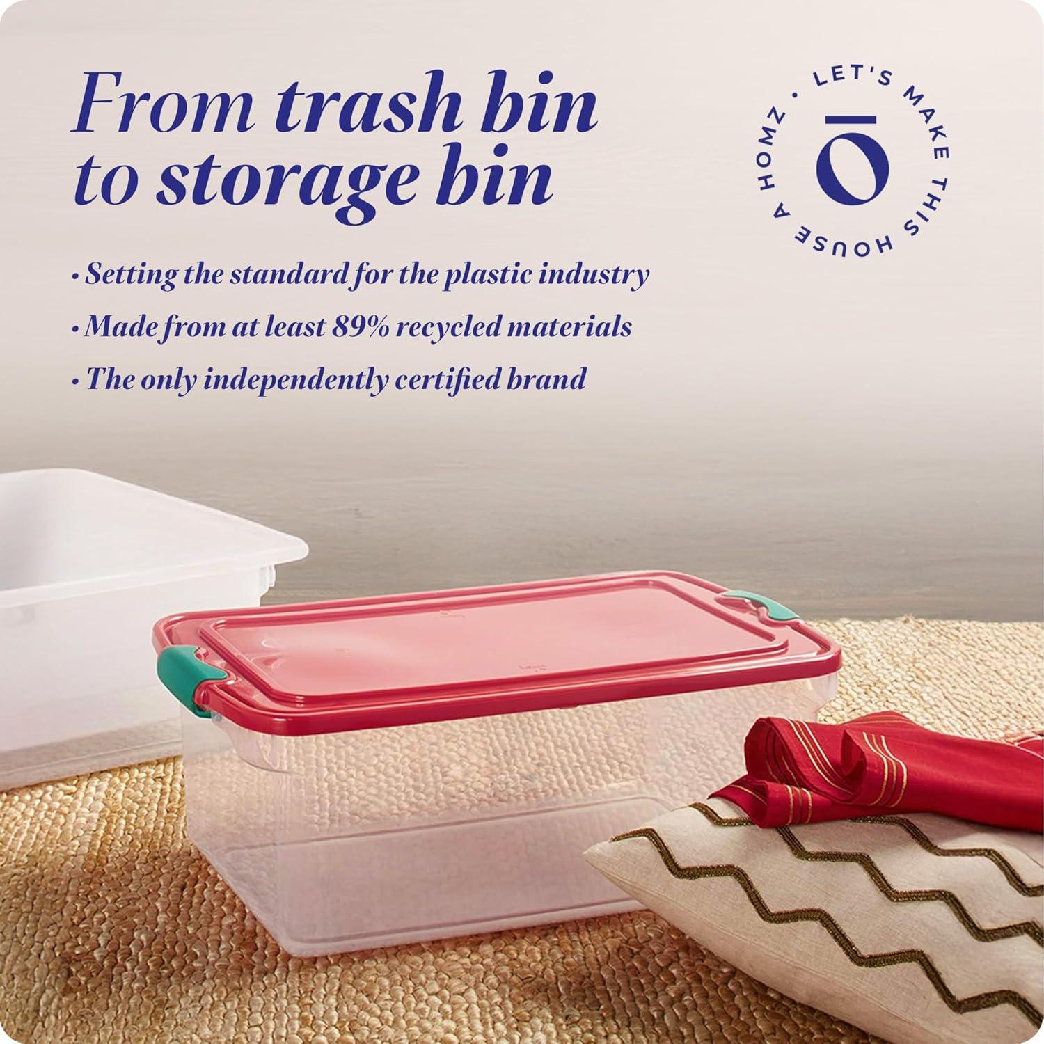 imageHOMZ 6Pack Holiday Tote Plastic Storage Organizer Bins with Lids 64 Quart ClearRed  Stackable Organizing Containers for Home Garage and Office64 Quart  1625 x 7 x 625