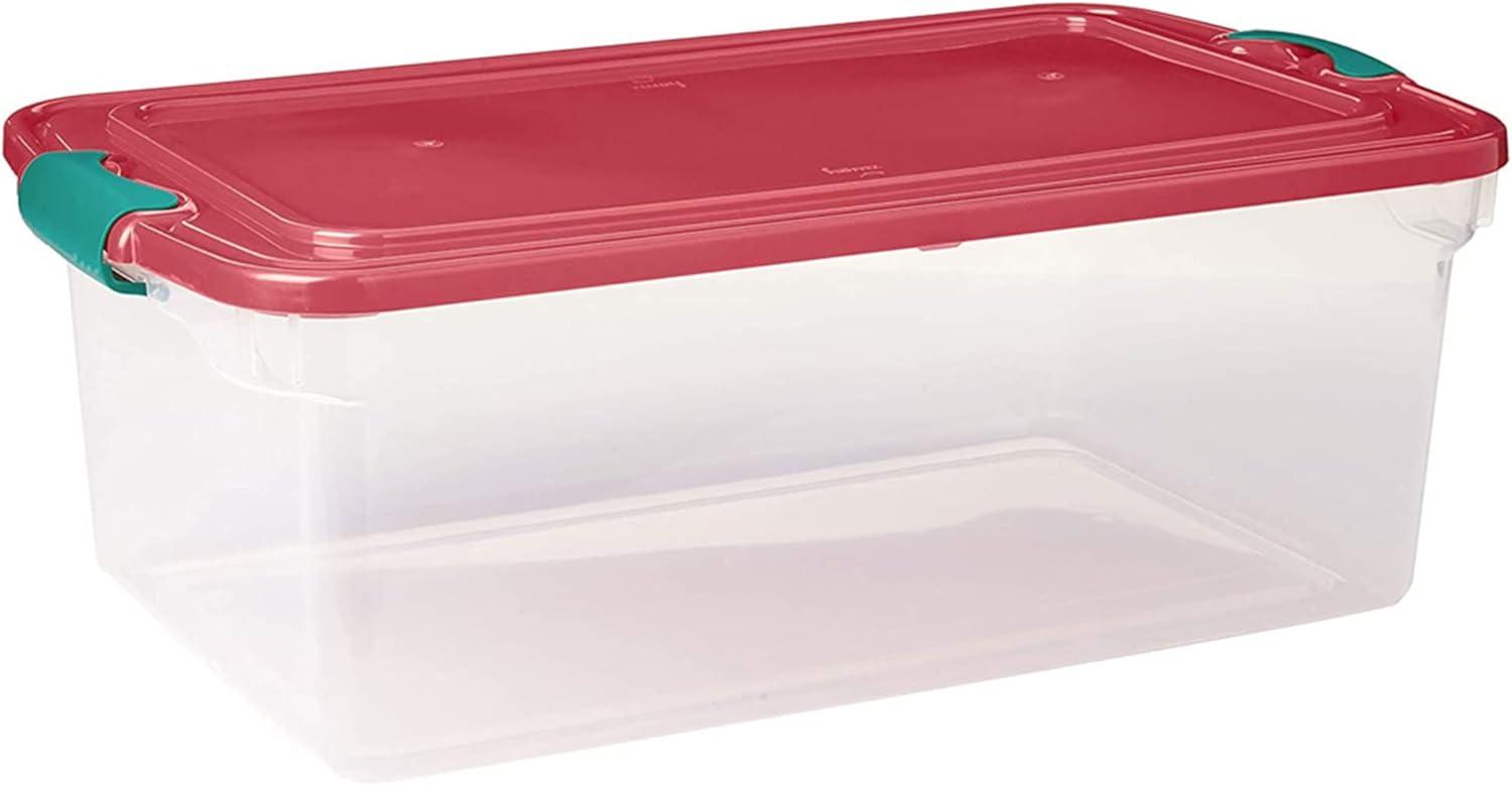 imageHOMZ 6Pack Holiday Tote Plastic Storage Organizer Bins with Lids 64 Quart ClearRed  Stackable Organizing Containers for Home Garage and Office64 Quart  1625 x 7 x 625