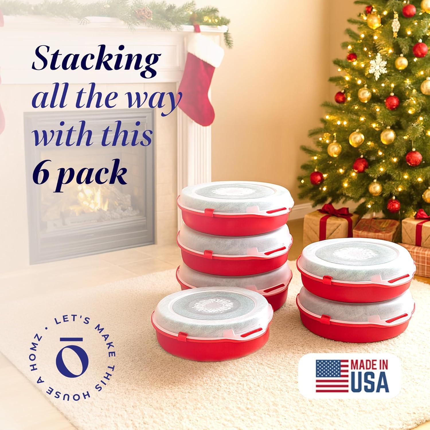imageHOMZ 6Pack Seasonal Holiday Decorative Wreath Storage Organizer 24 Inch Red ampamp Clear  Stackable Plastic Containers for Christmas Ornament Decorations
