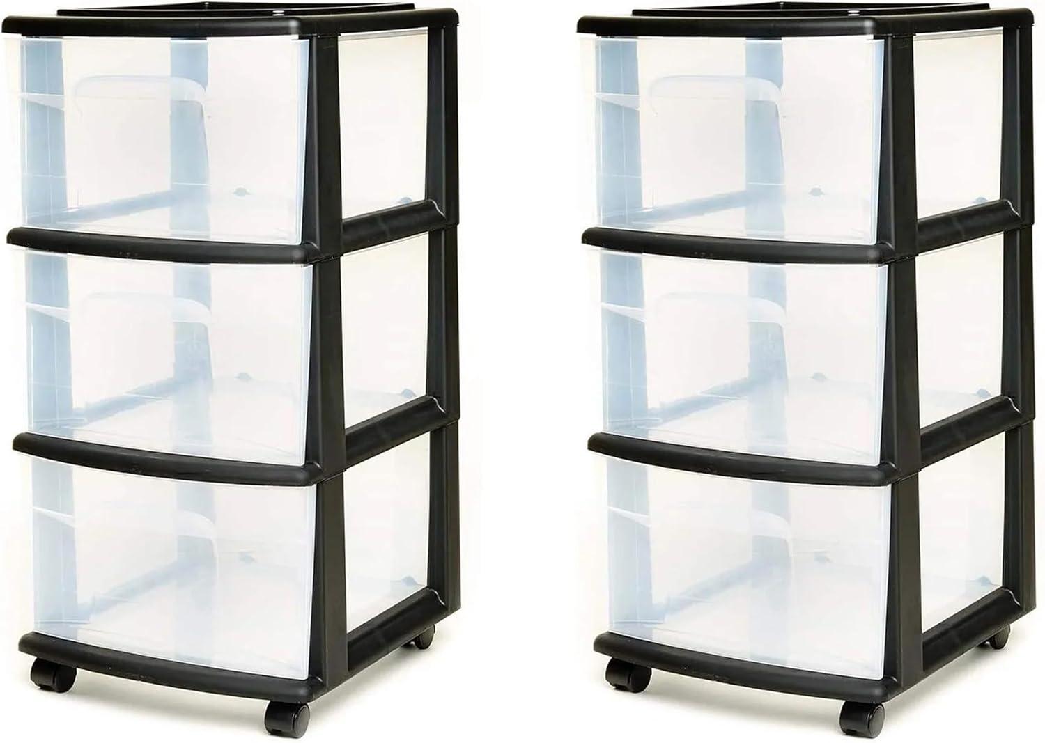 imageHOMZ Drawer Tower 3Tier Clear Plastic Storage Organizer Cart White Frame  HeavyDuty Organizing Drawers for Home Bedroom and Closet OrganizationBlack