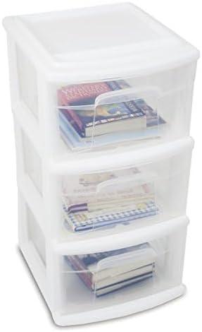 imageHOMZ Drawer Tower 3Tier Clear Plastic Storage Organizer Cart White Frame  HeavyDuty Organizing Drawers for Home Bedroom and Closet OrganizationPurple