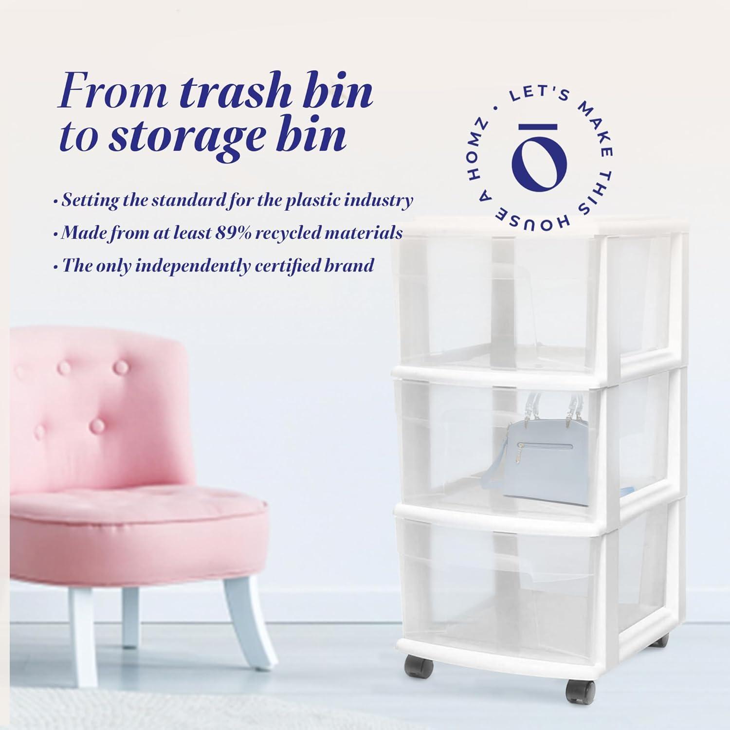 imageHOMZ Drawer Tower 3Tier Clear Plastic Storage Organizer Cart White Frame  HeavyDuty Organizing Drawers for Home Bedroom and Closet OrganizationWhite