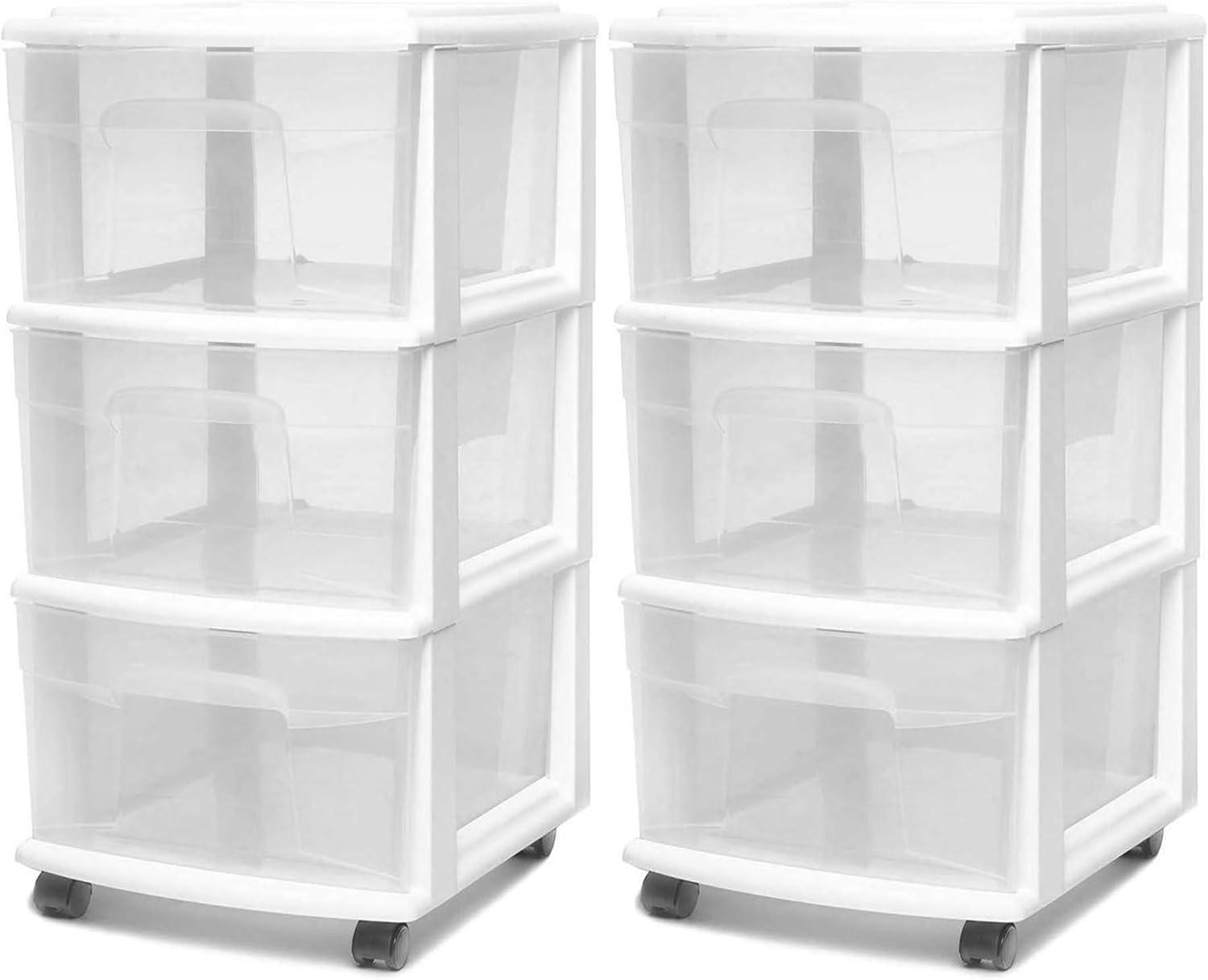imageHOMZ Drawer Tower 3Tier Clear Plastic Storage Organizer Cart White Frame  HeavyDuty Organizing Drawers for Home Bedroom and Closet OrganizationWhite