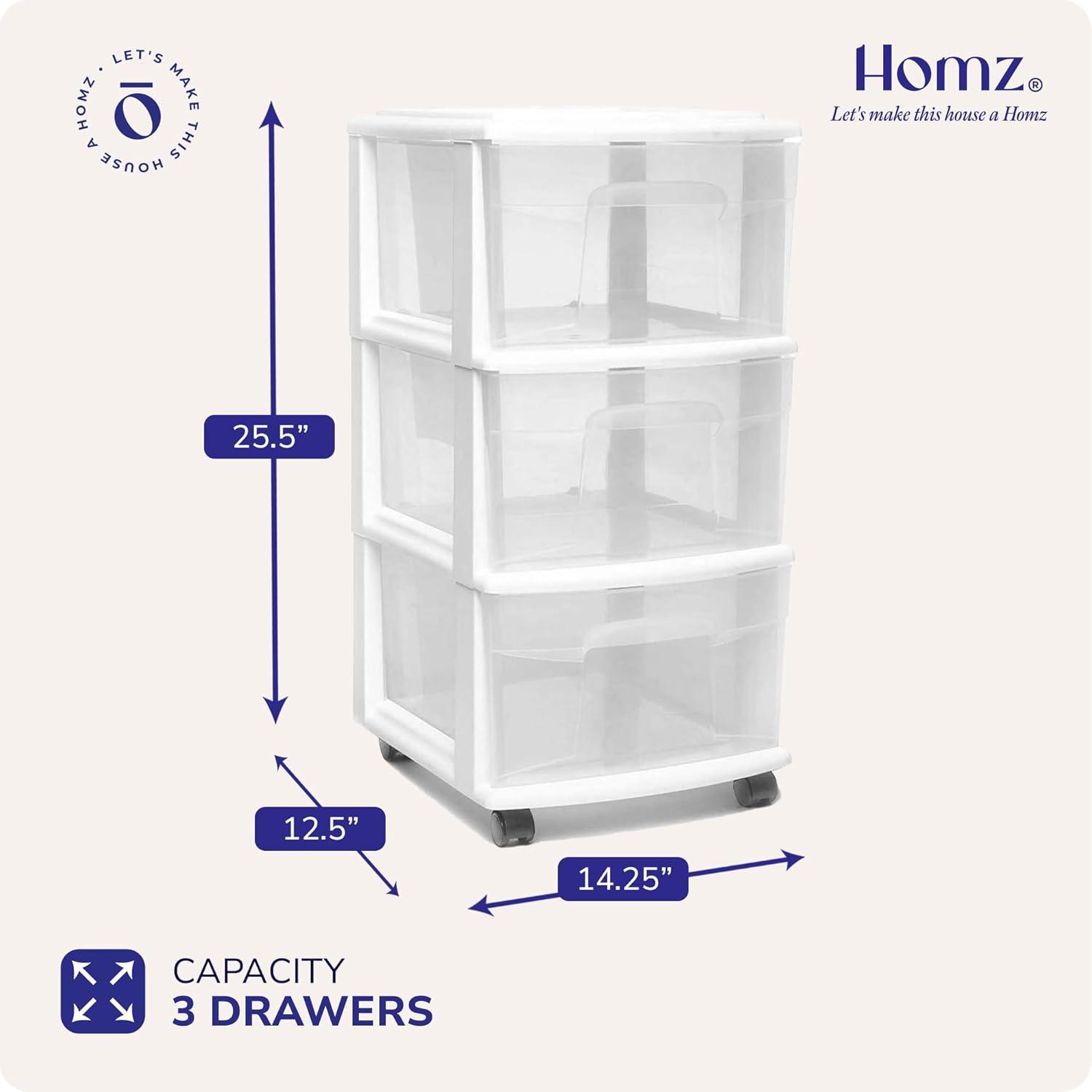 imageHOMZ Drawer Tower 3Tier Clear Plastic Storage Organizer Cart White Frame  HeavyDuty Organizing Drawers for Home Bedroom and Closet OrganizationWhite