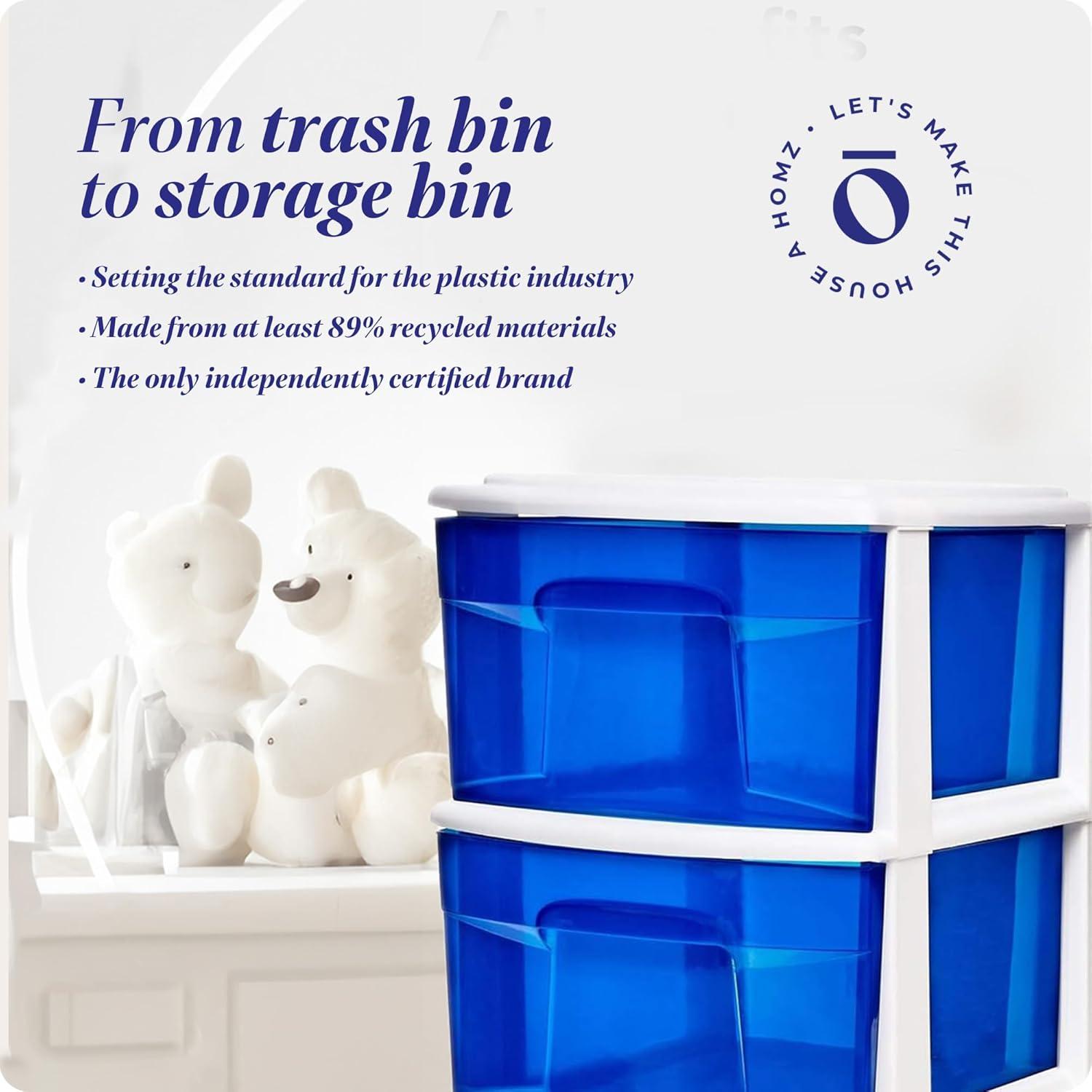 imageHOMZ Drawer Tower 3Tier Clear Plastic Storage Organizer Cart White Frame  HeavyDuty Organizing Drawers for Home Bedroom and Closet OrganizationWhite FrameBlue Drawers