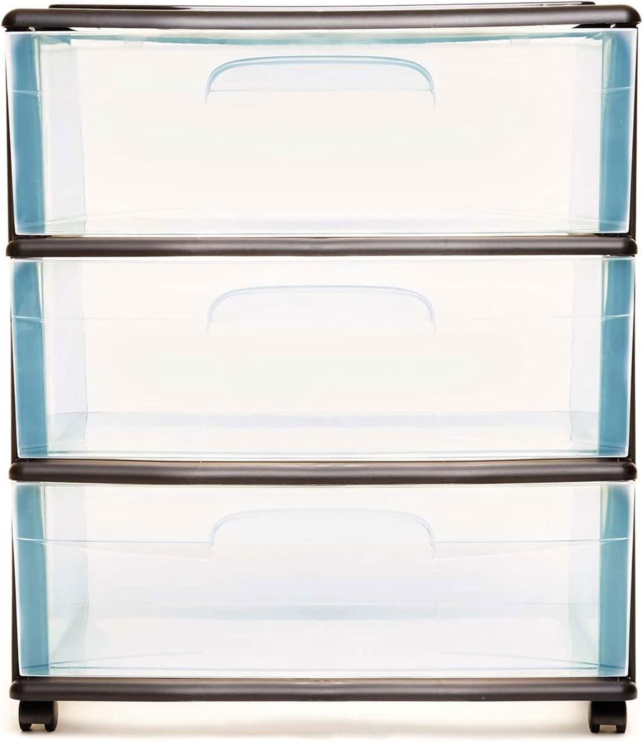 imageHOMZ Drawer Tower 3Tier Wide Clear Plastic Storage Organizer Cart Black Frame  Organizing Containers with Wheels for Home Bathroom Bedroom Office and ClassroomBlack Frame