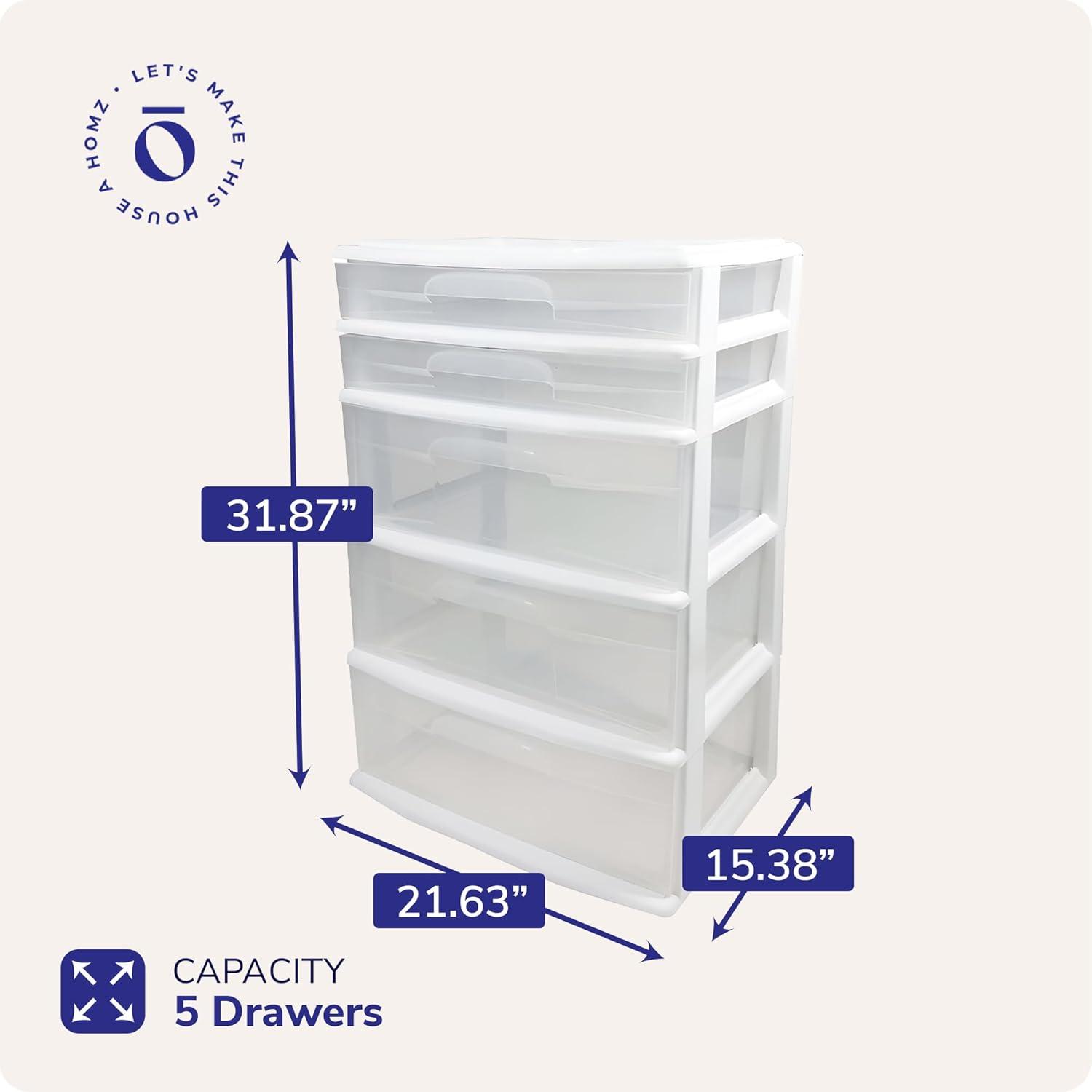 imageHOMZ Drawer Tower 3Tier Wide Clear Plastic Storage Organizer Cart Black Frame  Organizing Containers with Wheels for Home Bathroom Bedroom Office and ClassroomWhite Frame